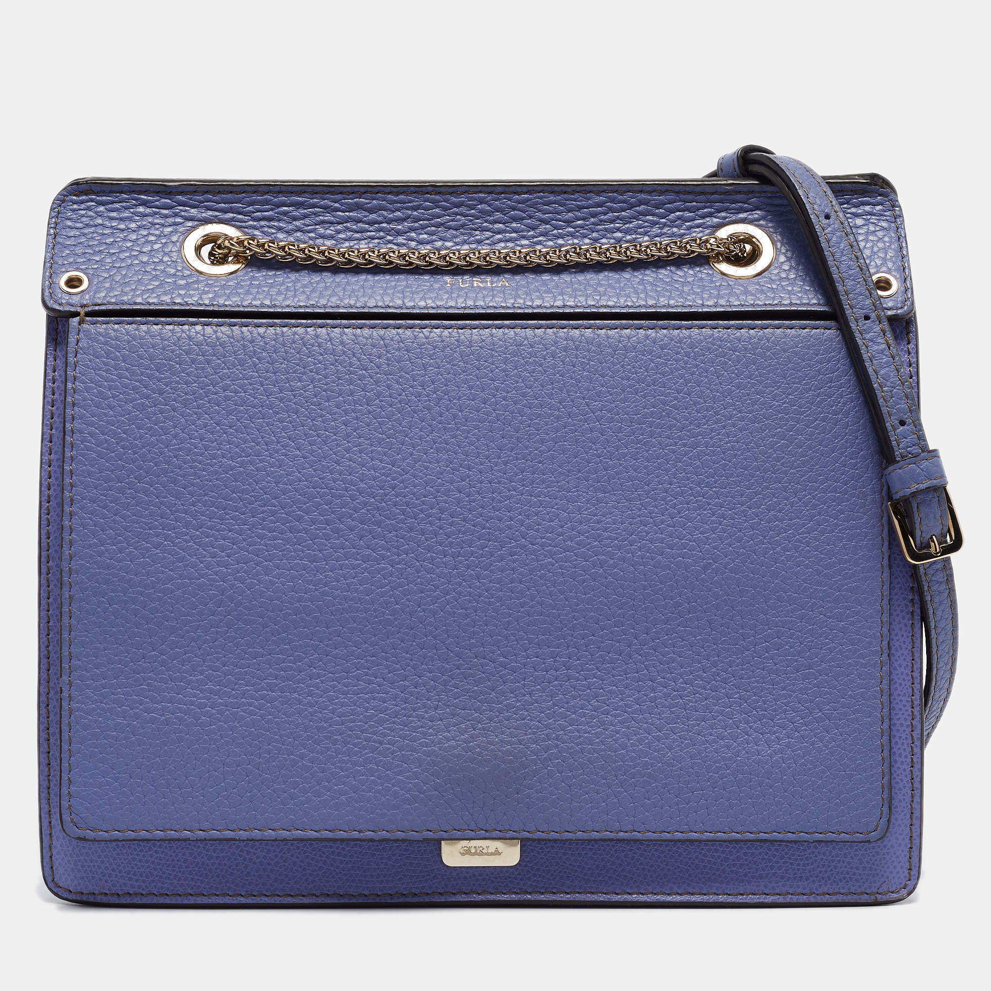 Pre Owned Furla Blue/Purple Leather Like Crossbody Bag