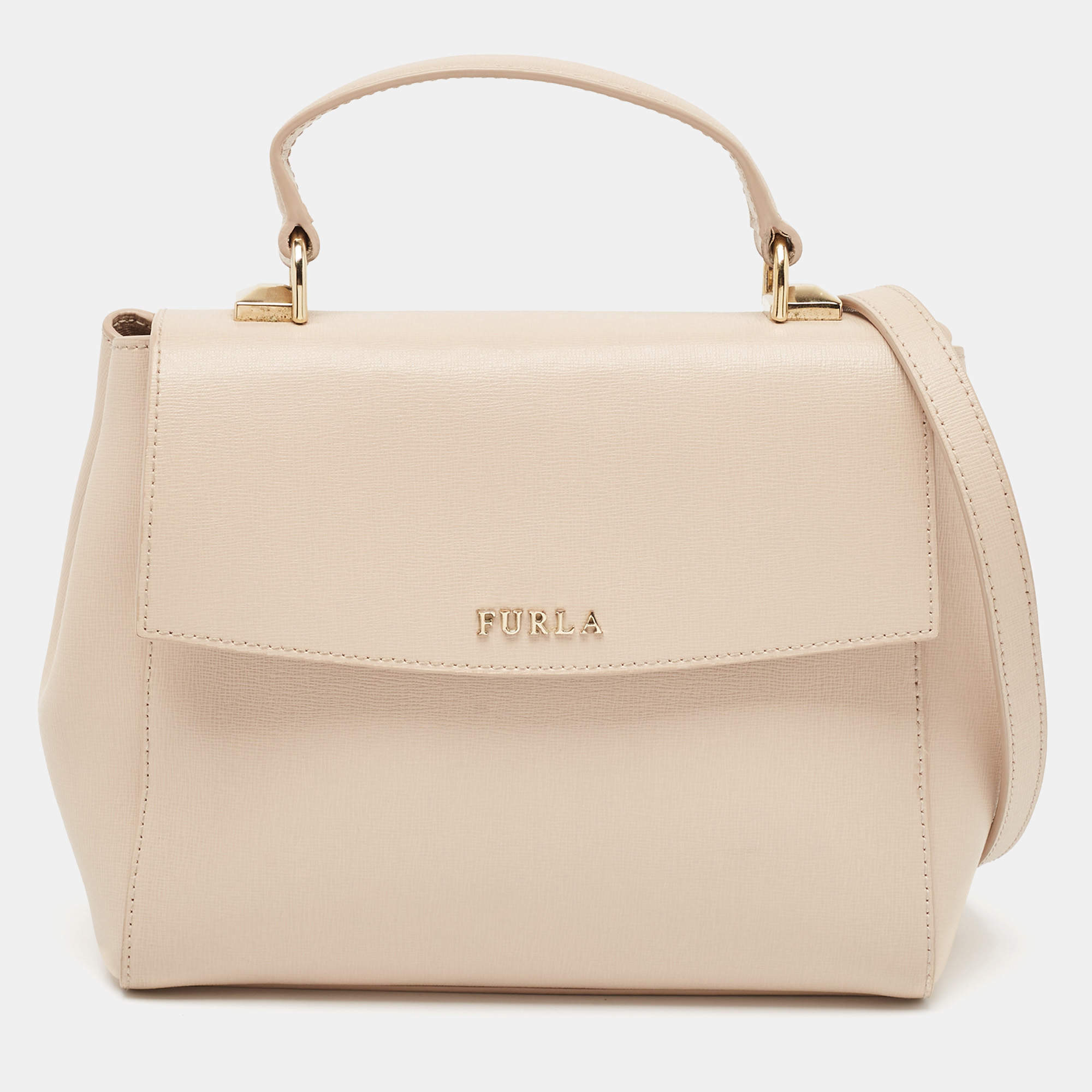 Furla Pale Pink Leather Flap Top Handle Bag