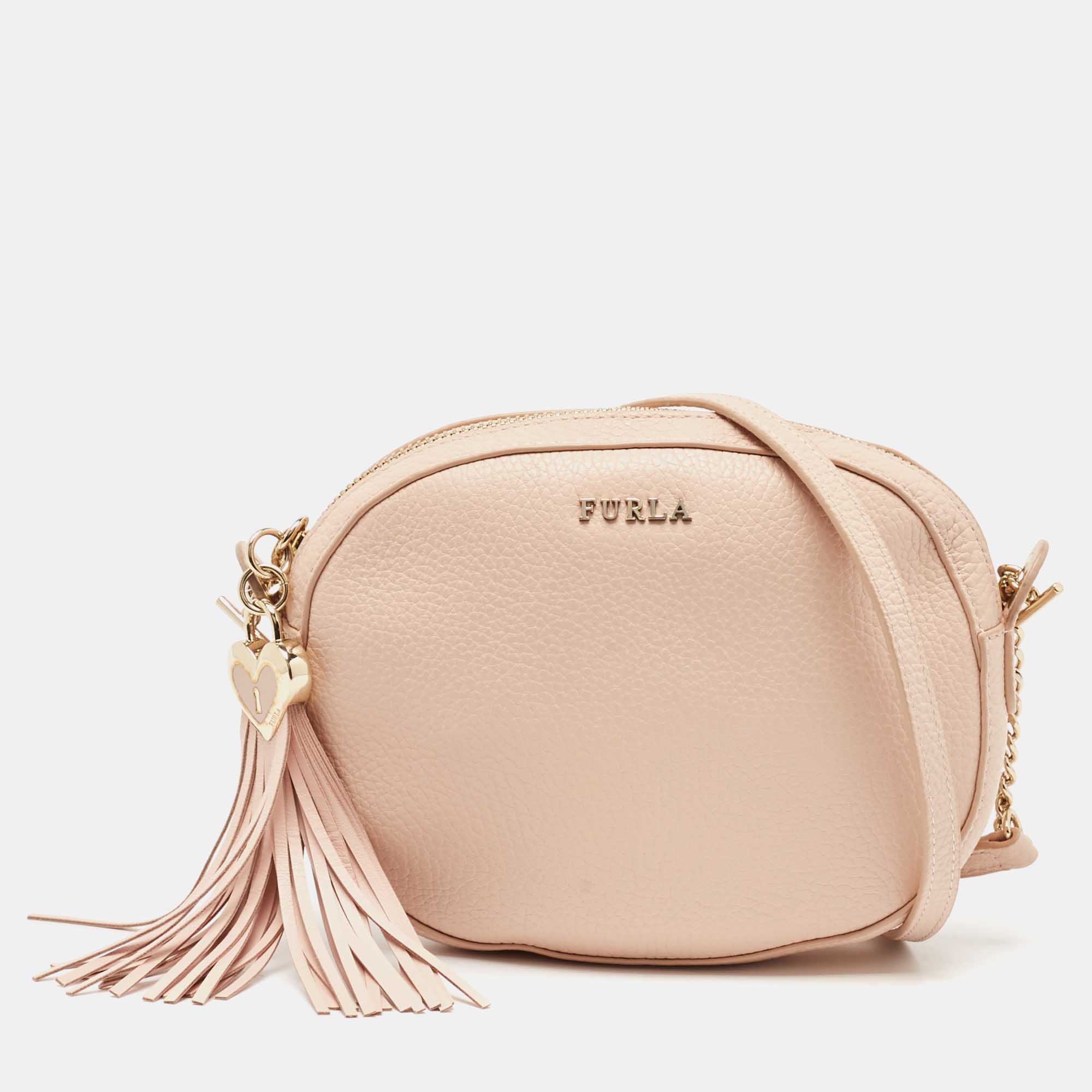 Pre Owned Furla Blush Pink Leather Mini Cara Crossbody Bag
