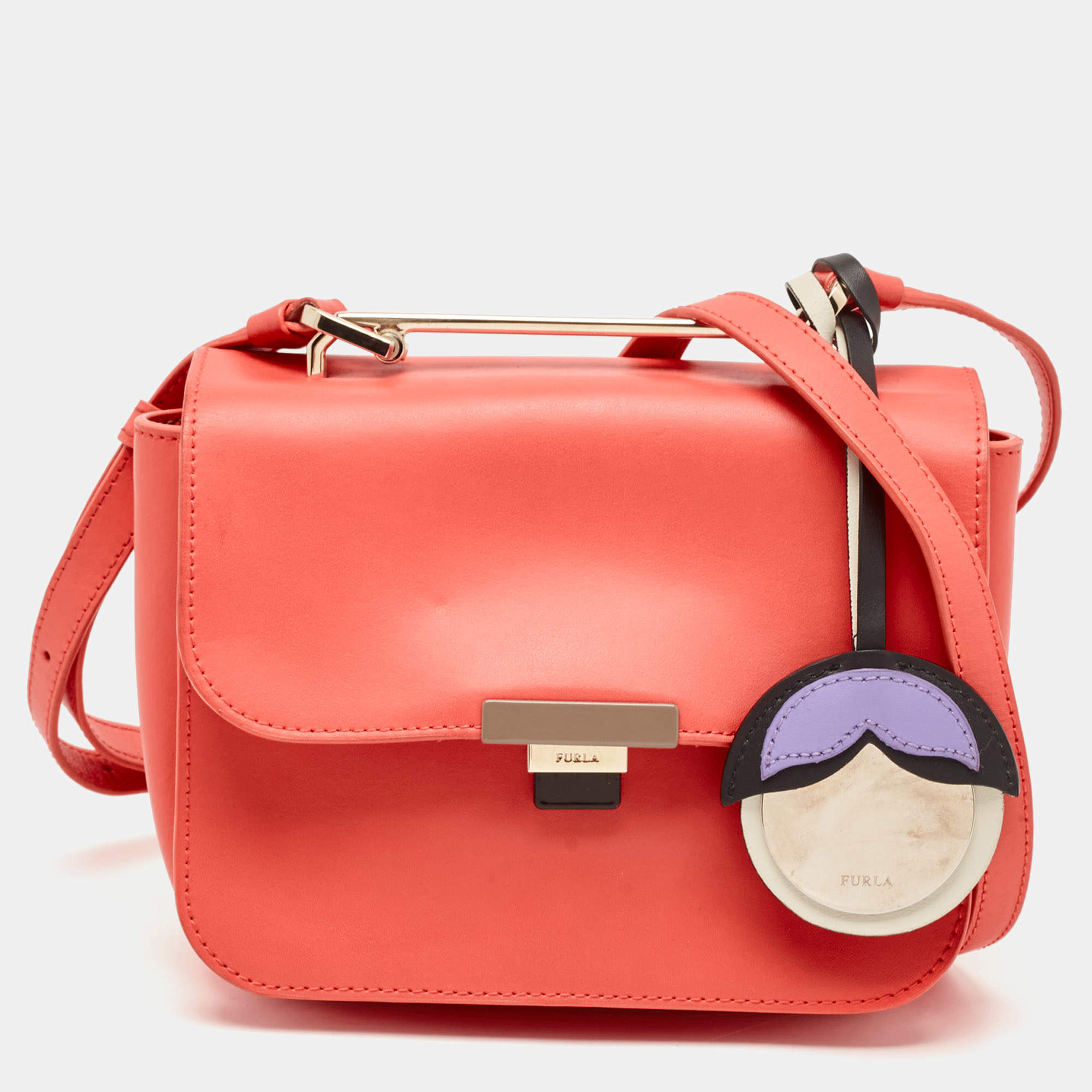 Furla Orange Leather Elisir Crossbody Bag