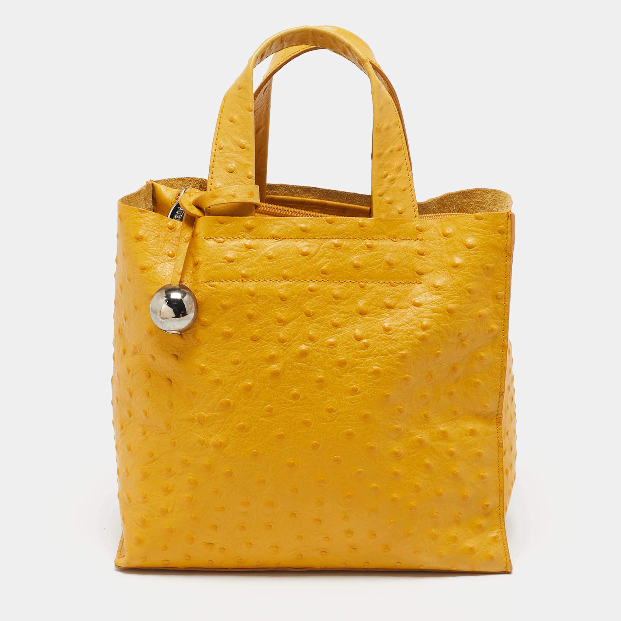 Furla Mustard Ostrich Embossed Leather Divide It Tote