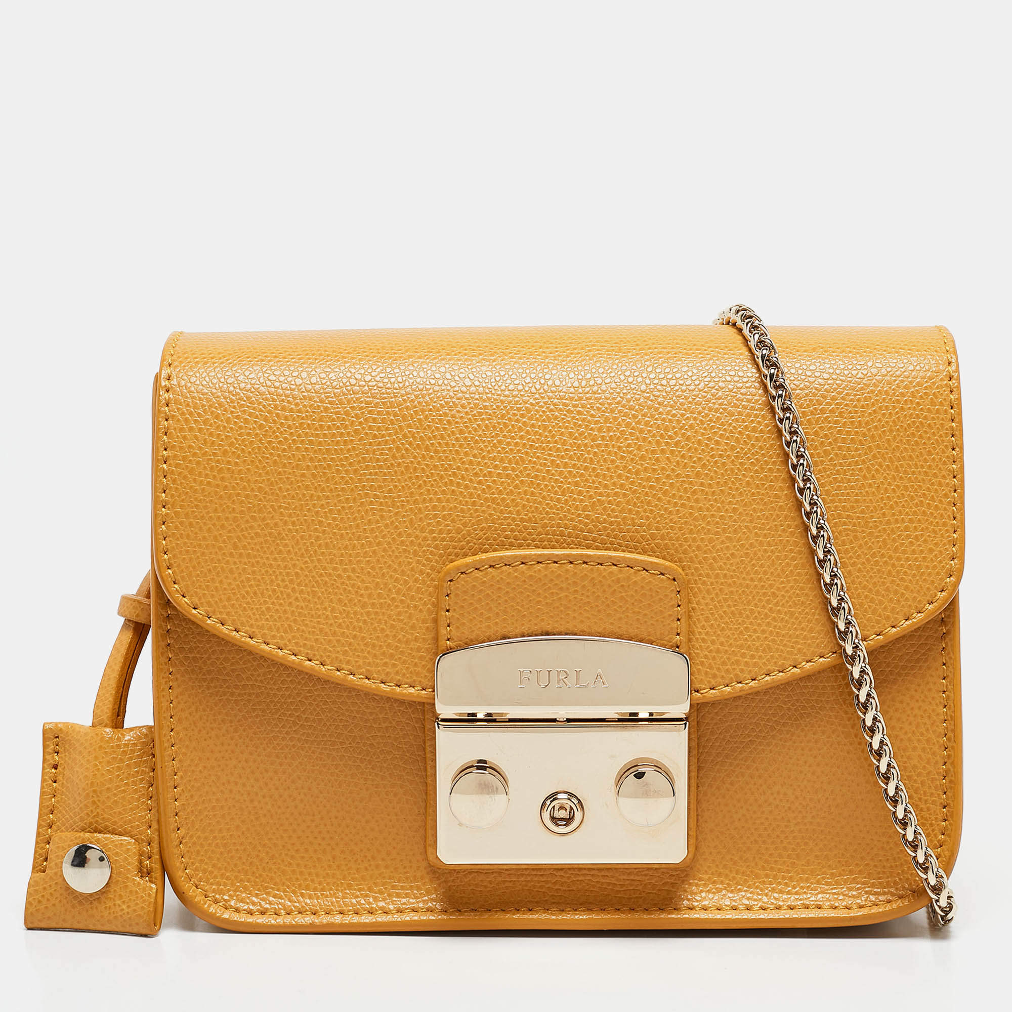 Furla Yellow Leather Mini Metropolis Chain Crossbody Bag