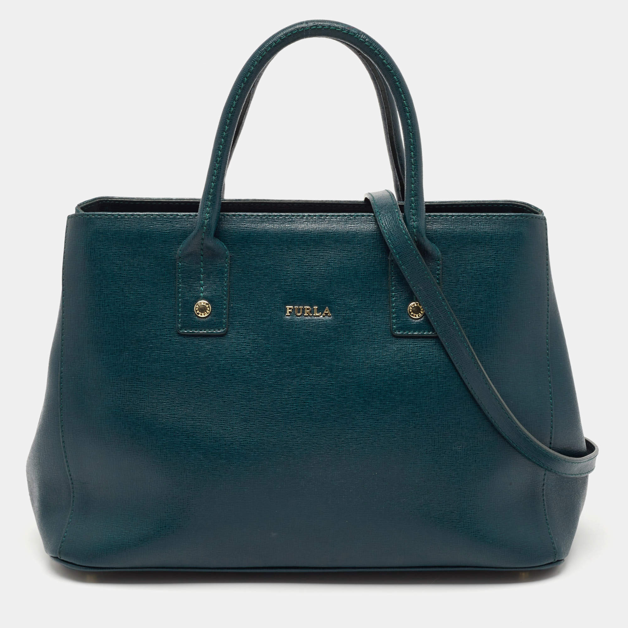 Pre Owned Furla Teal Green Leather Linda Tote