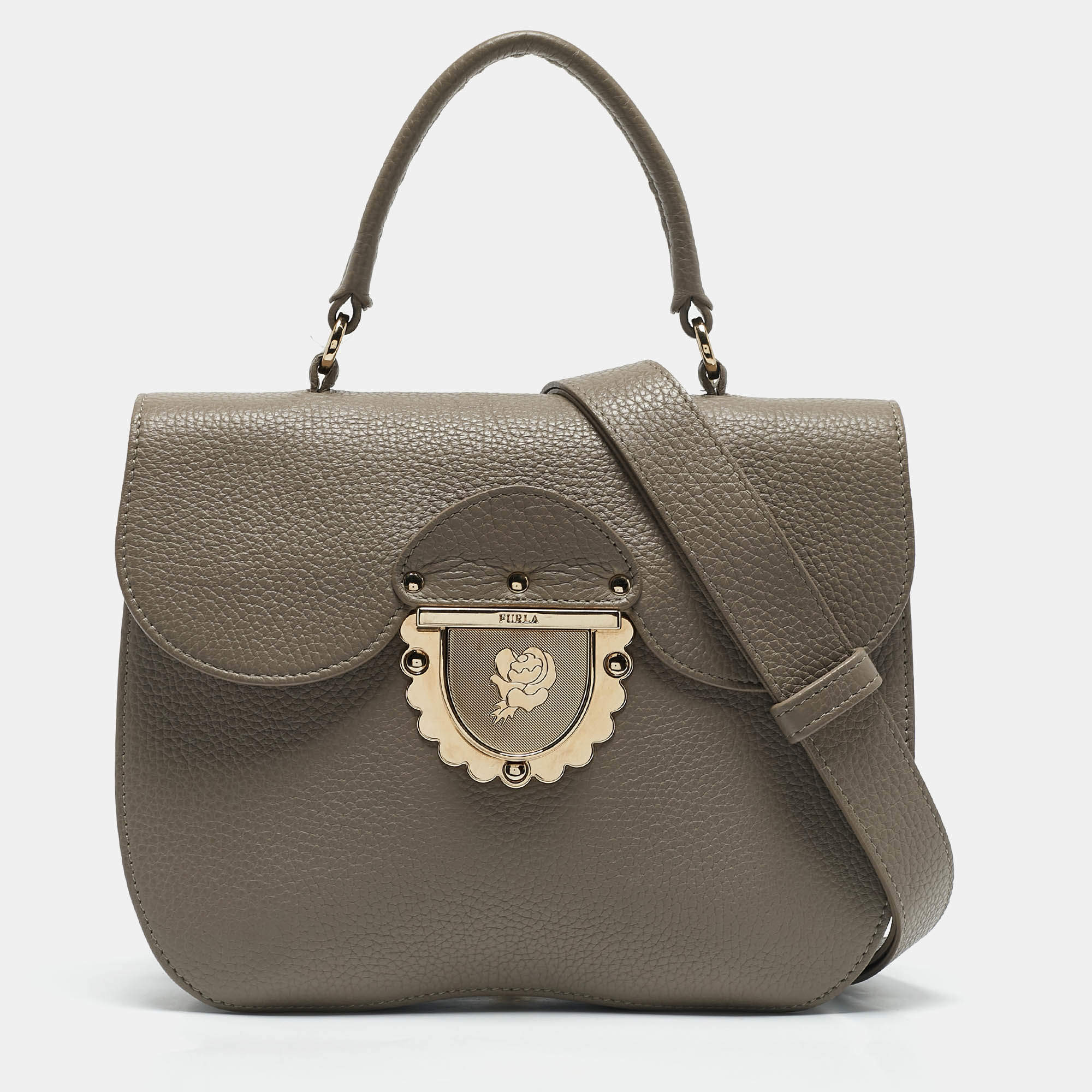 Furla Grey Leather Ducale Top Handle Bag
