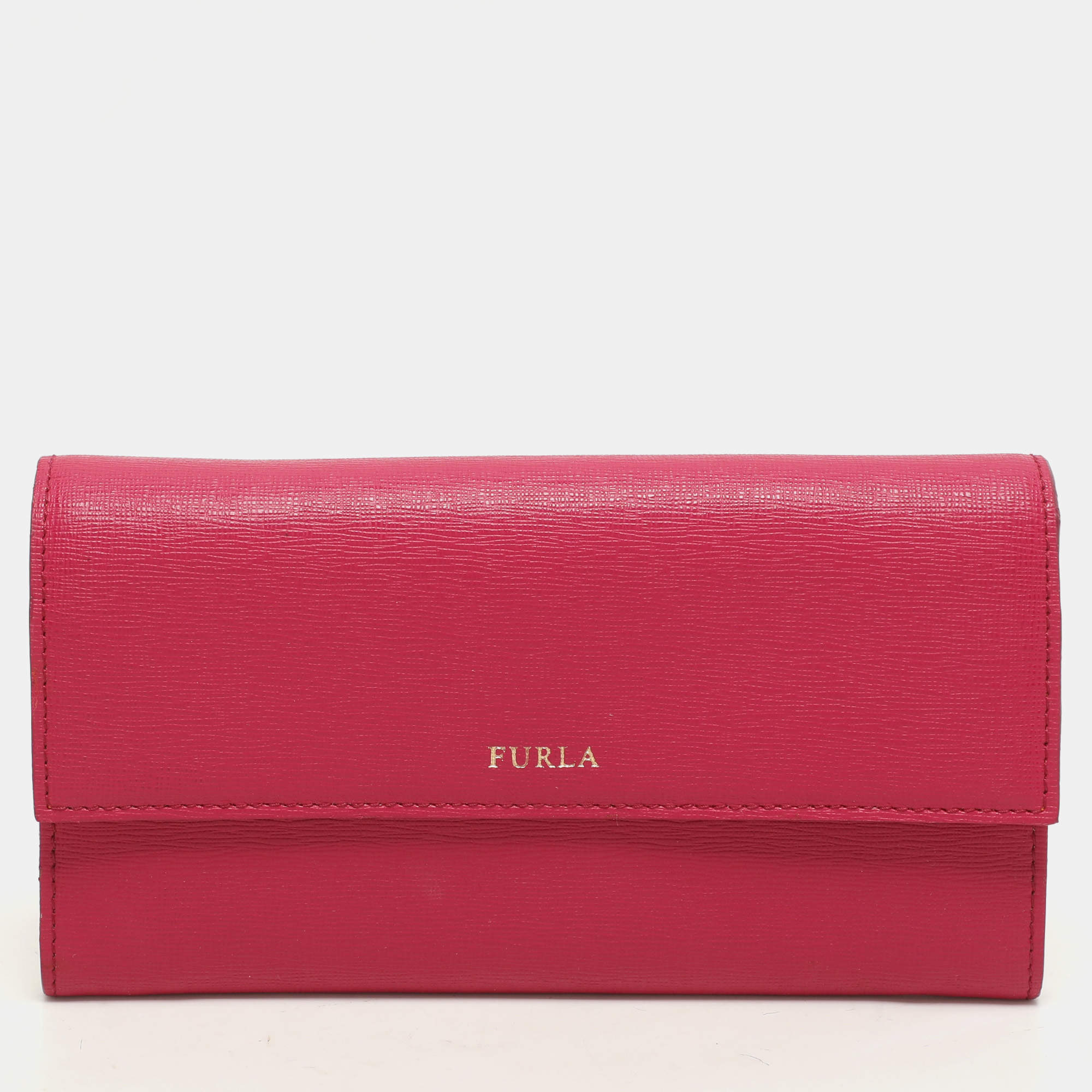 Pre Owned Furla Pink/Orange Leather Flap Wallet