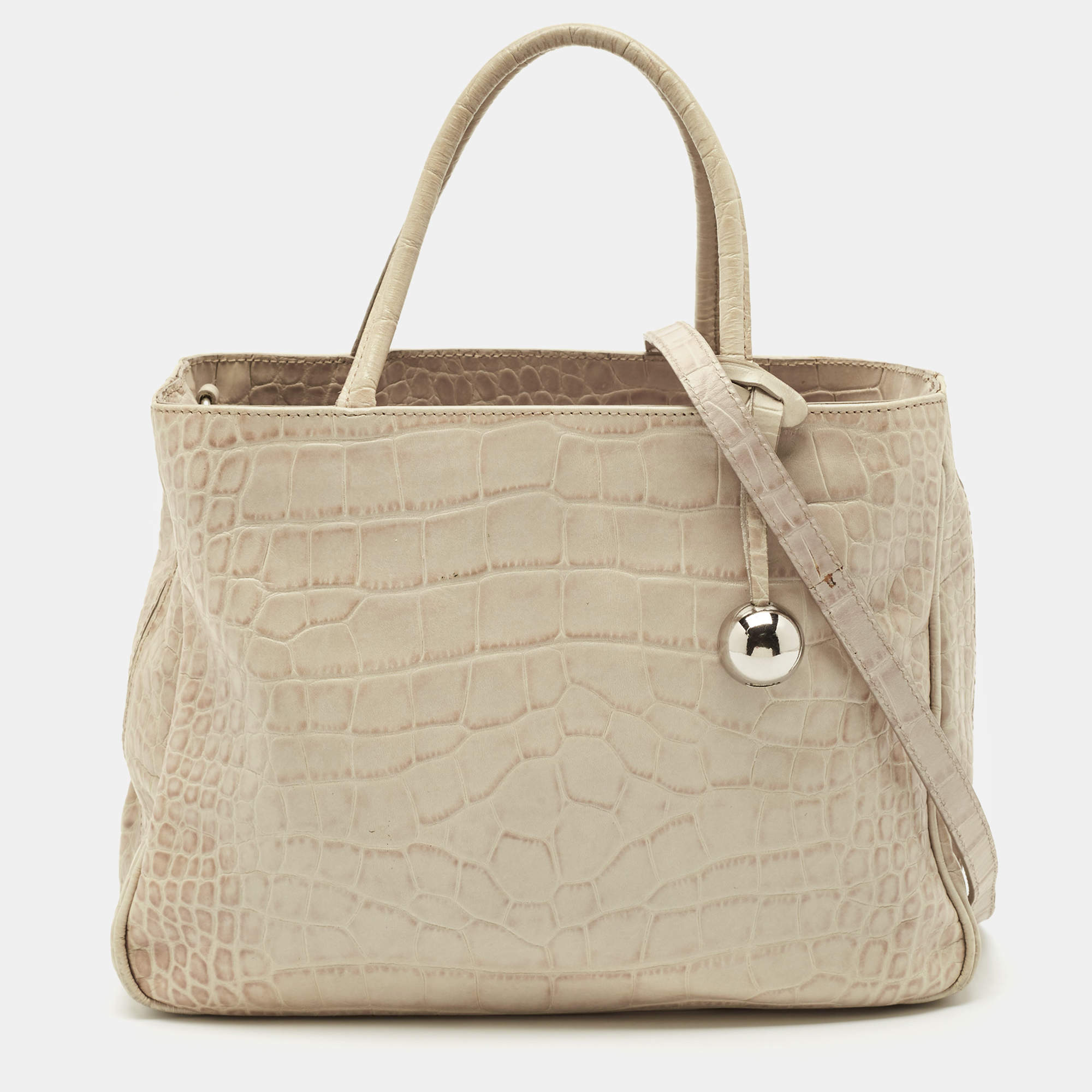 Furla Light Beige Croc Embossed Leather Practica Tote