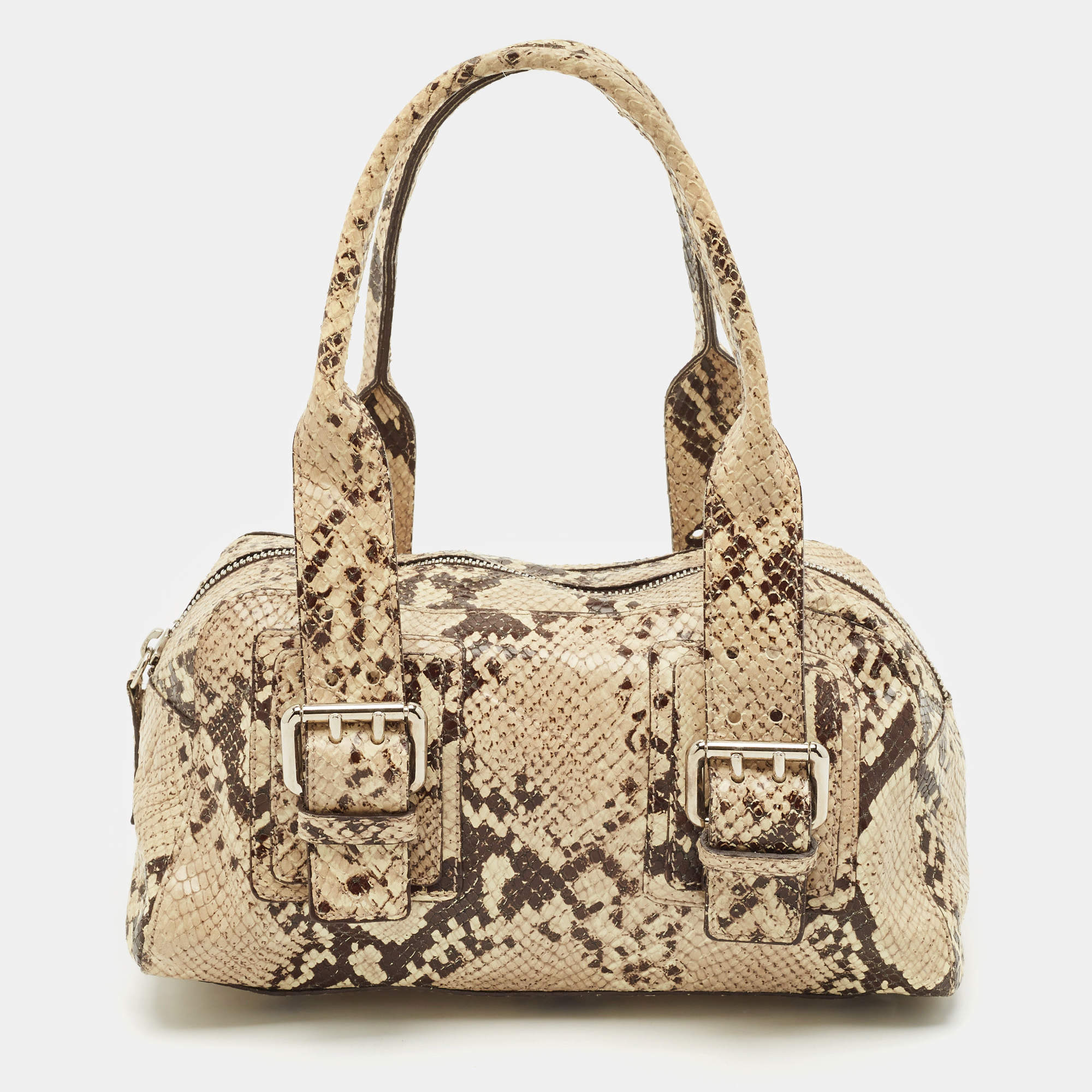 Furla Beige Python Embossed Leather Satchel