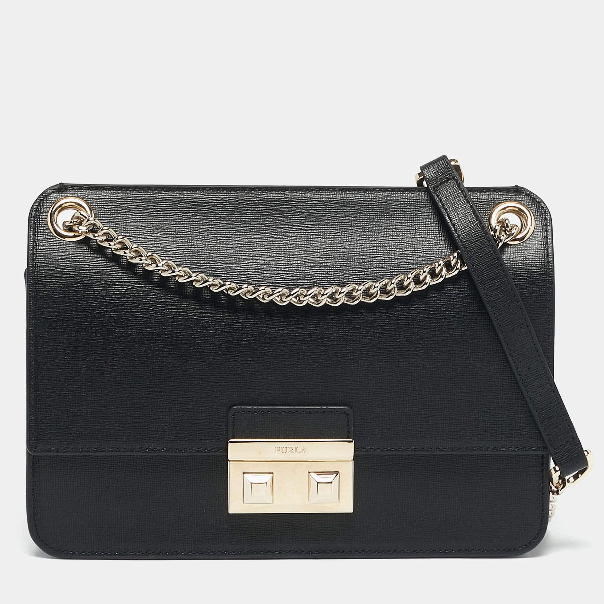 Furla Black Leather Bella Crossbody Bag