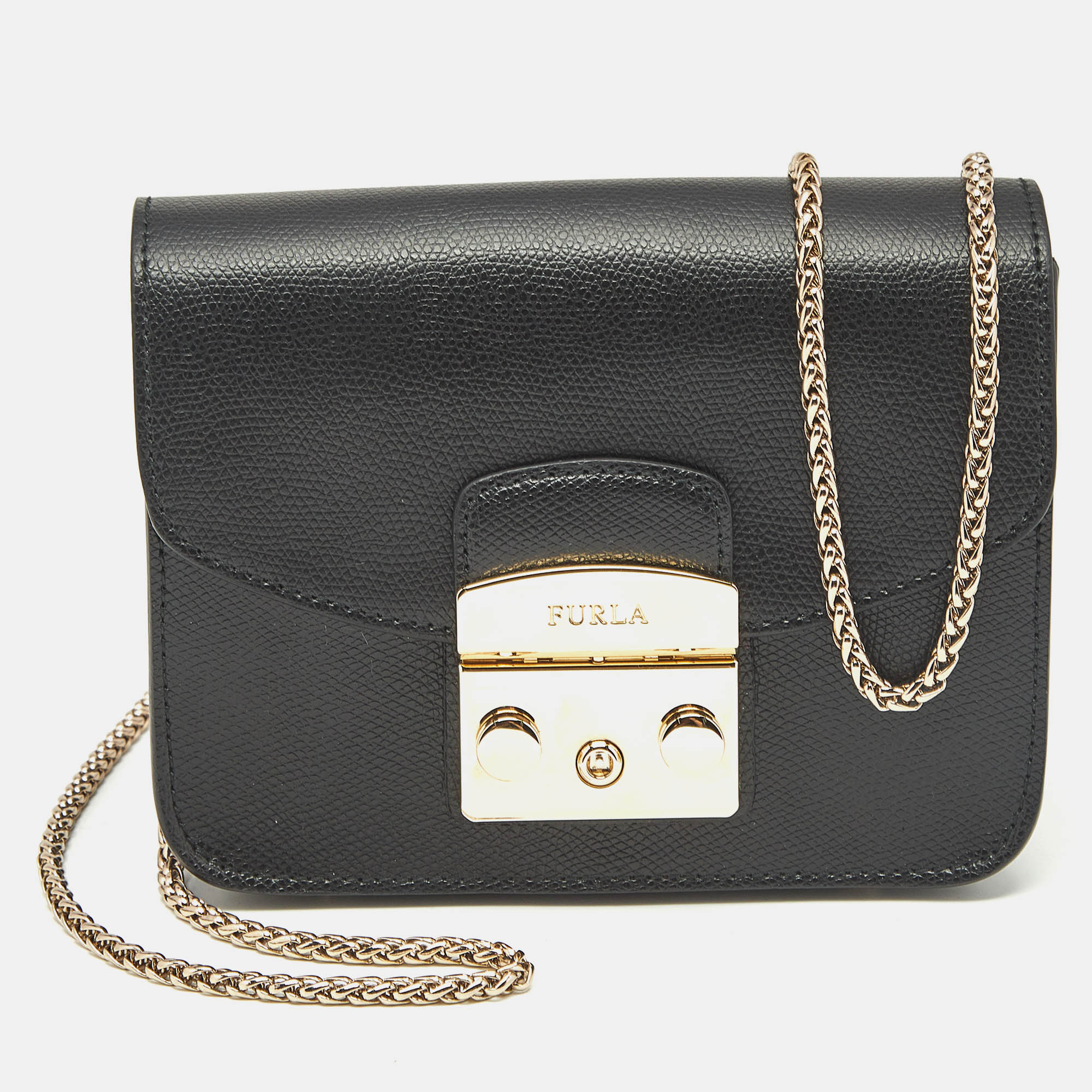 Furla Black Leather Mini Metropolis Crossbody Bag