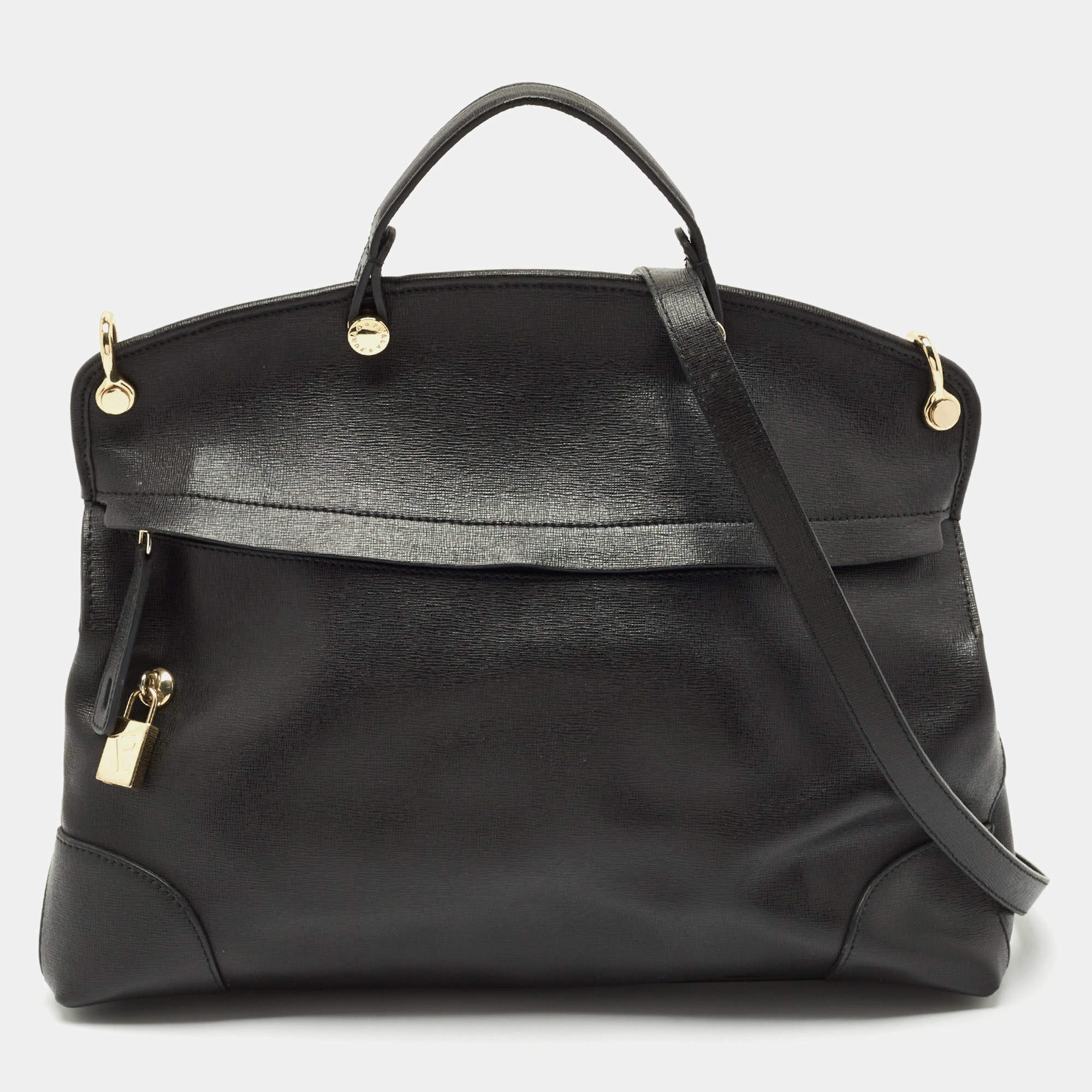 Pre Owned Furla Black Leather Piper Dome Satchel