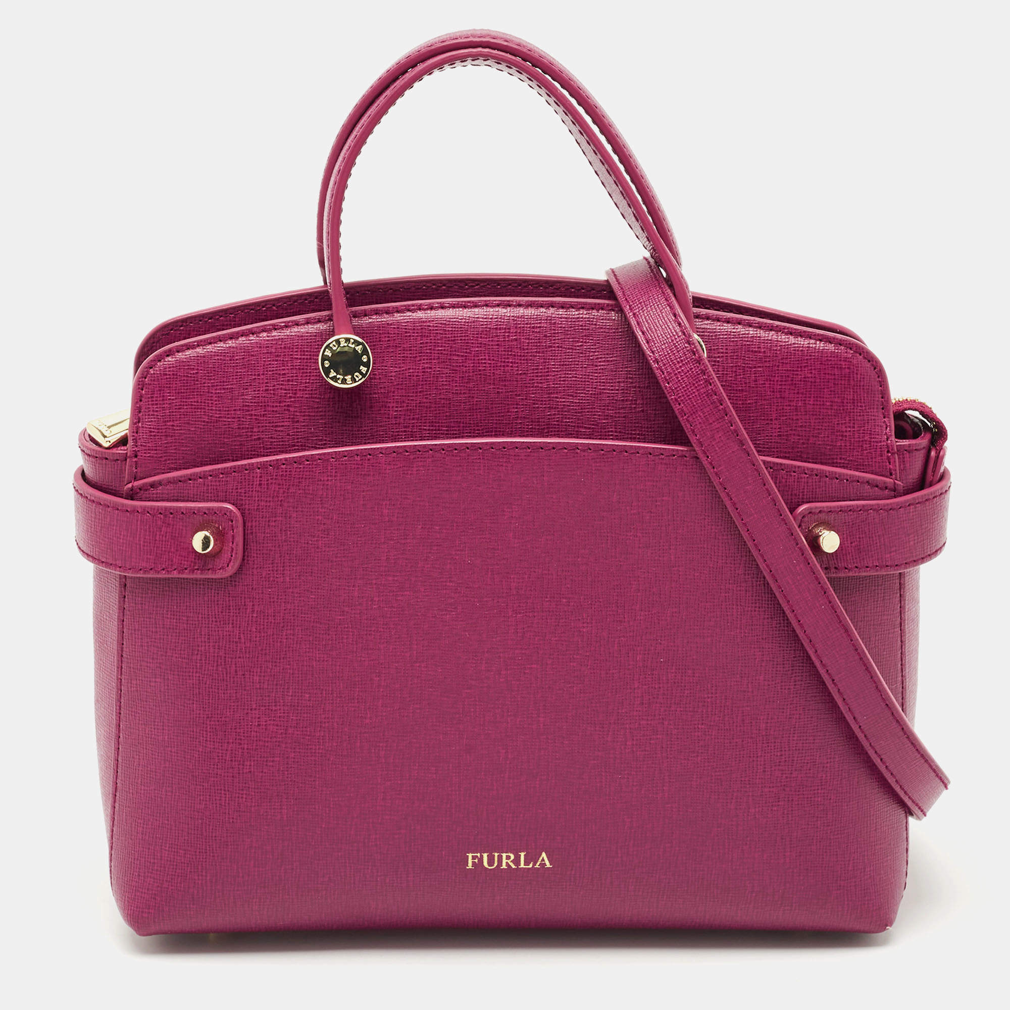 Pre Owned Furla Magenta Leather Agata Satchel