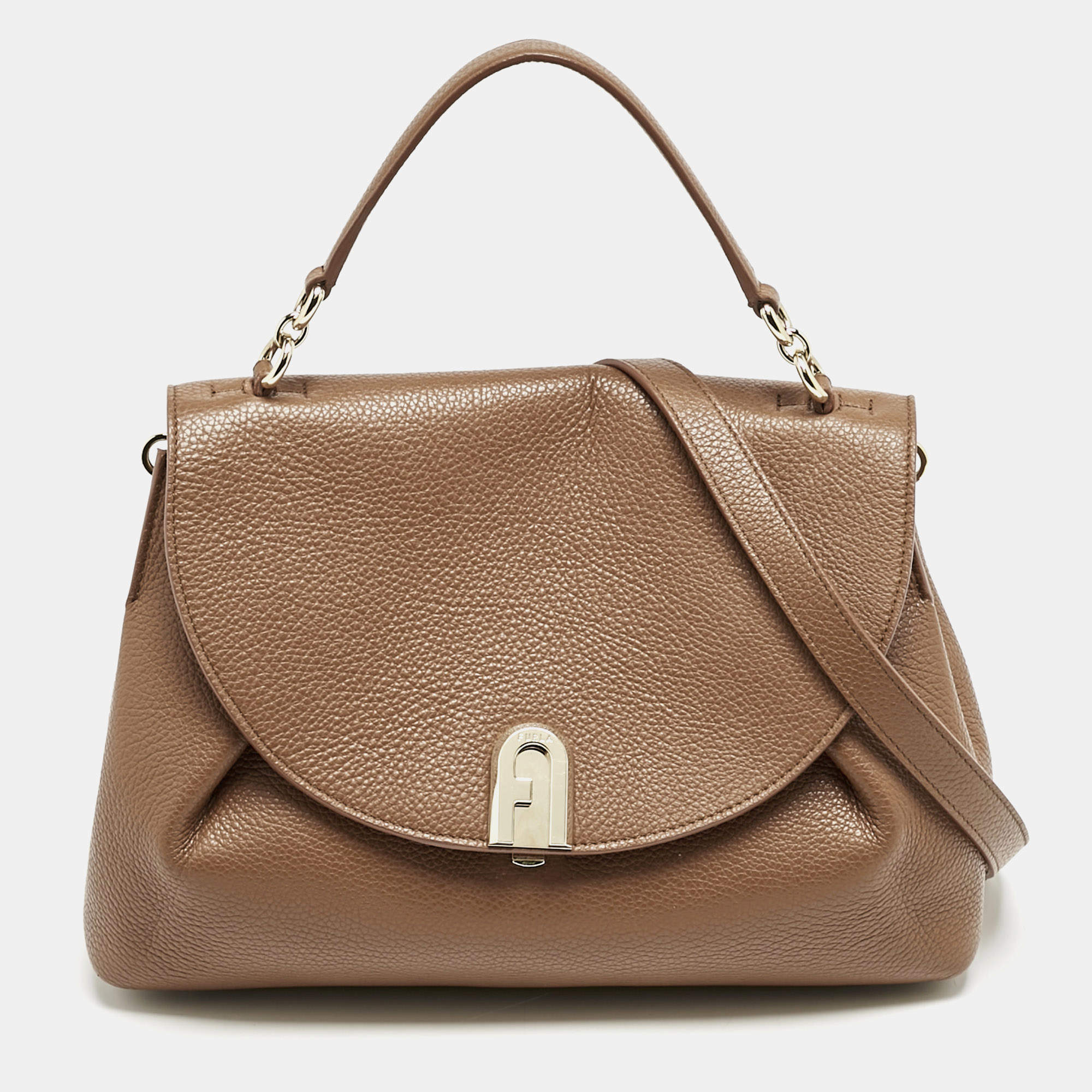Furla Brown Leather Sleek Top Handle Bag