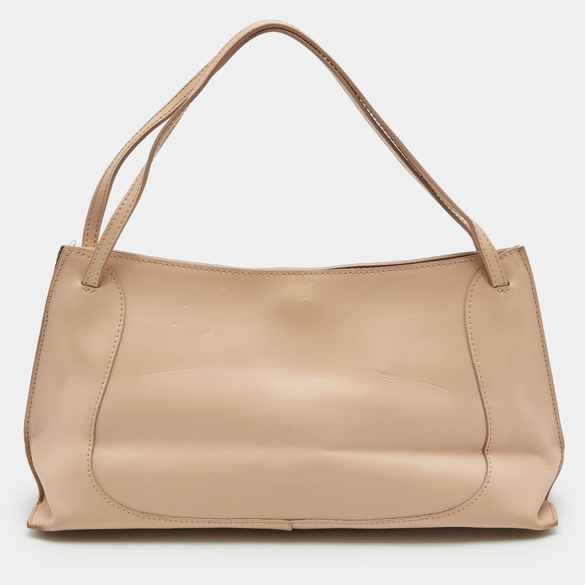 Furla Peach Leather Zip Shoulder Bag