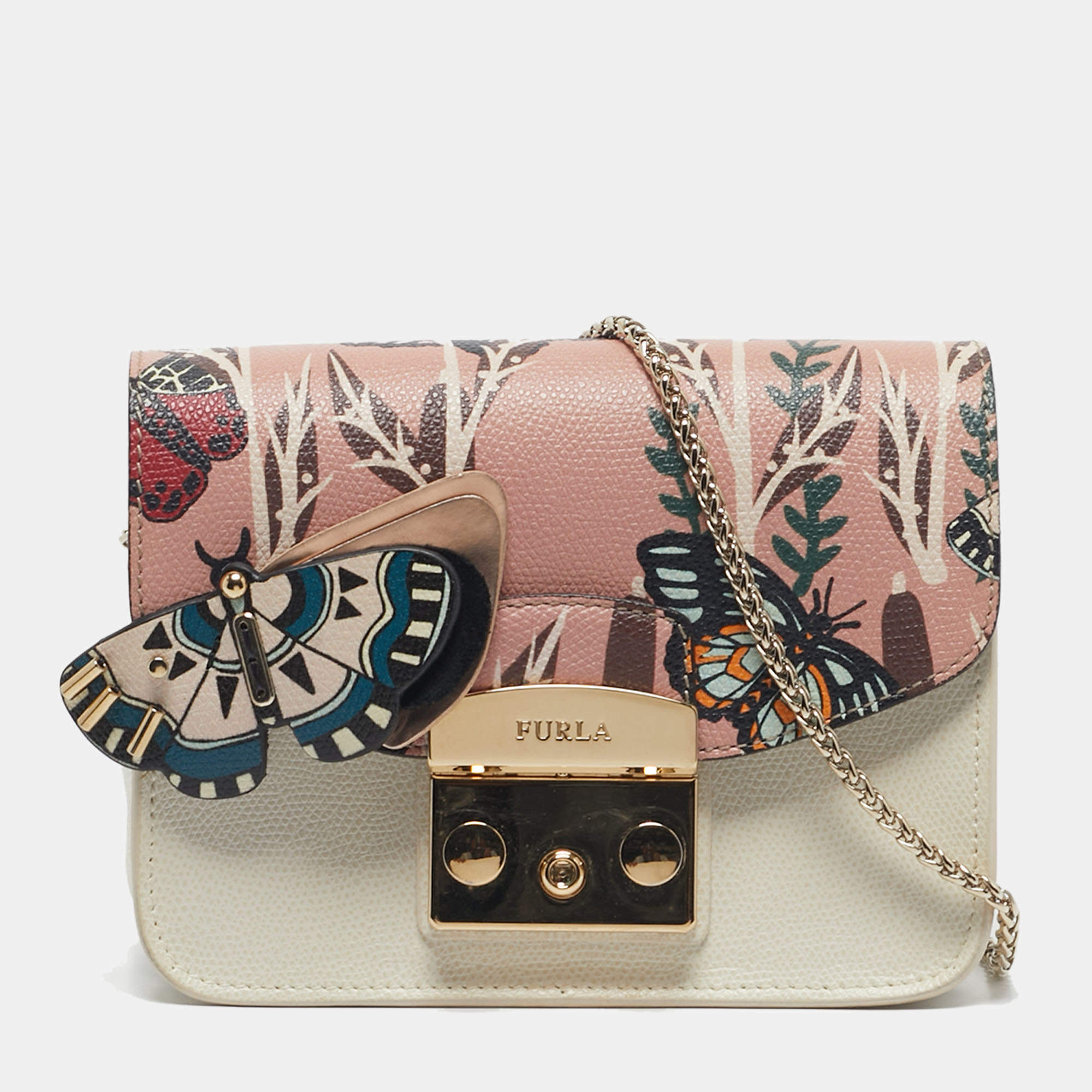 Pre Owned Furla Multicolor Leather Mini Metropolis Changeable Flap Crossbody Bag