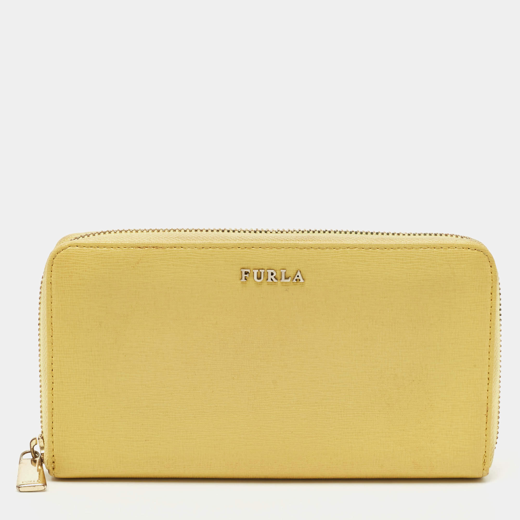 Pre Owned Furla Yellow Leather Zip Continental Wallet
