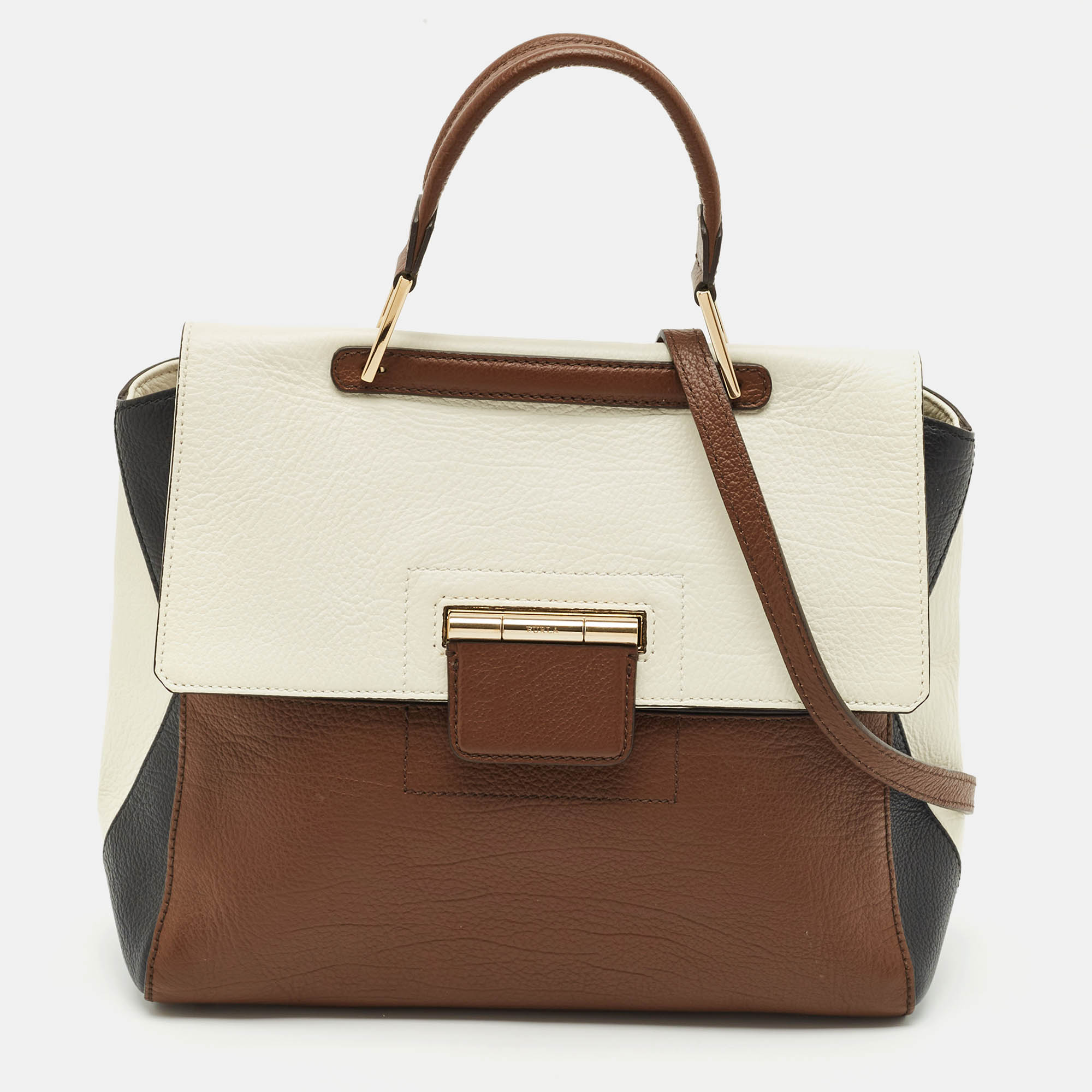 Pre Owned Furla Tricolor Leather Artesia Creta Top Handle Bag