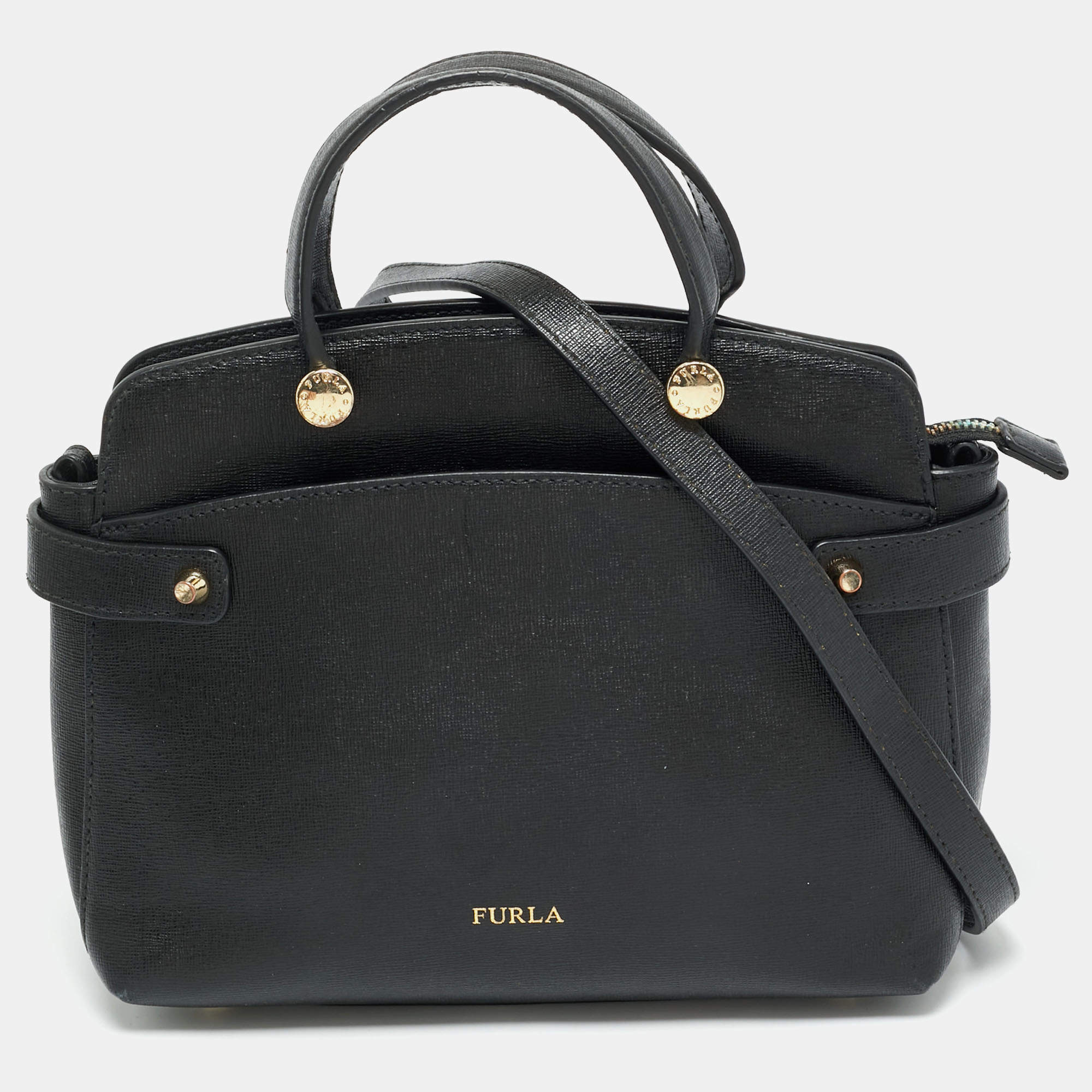 Pre Owned Furla Black Leather Agata Satchel