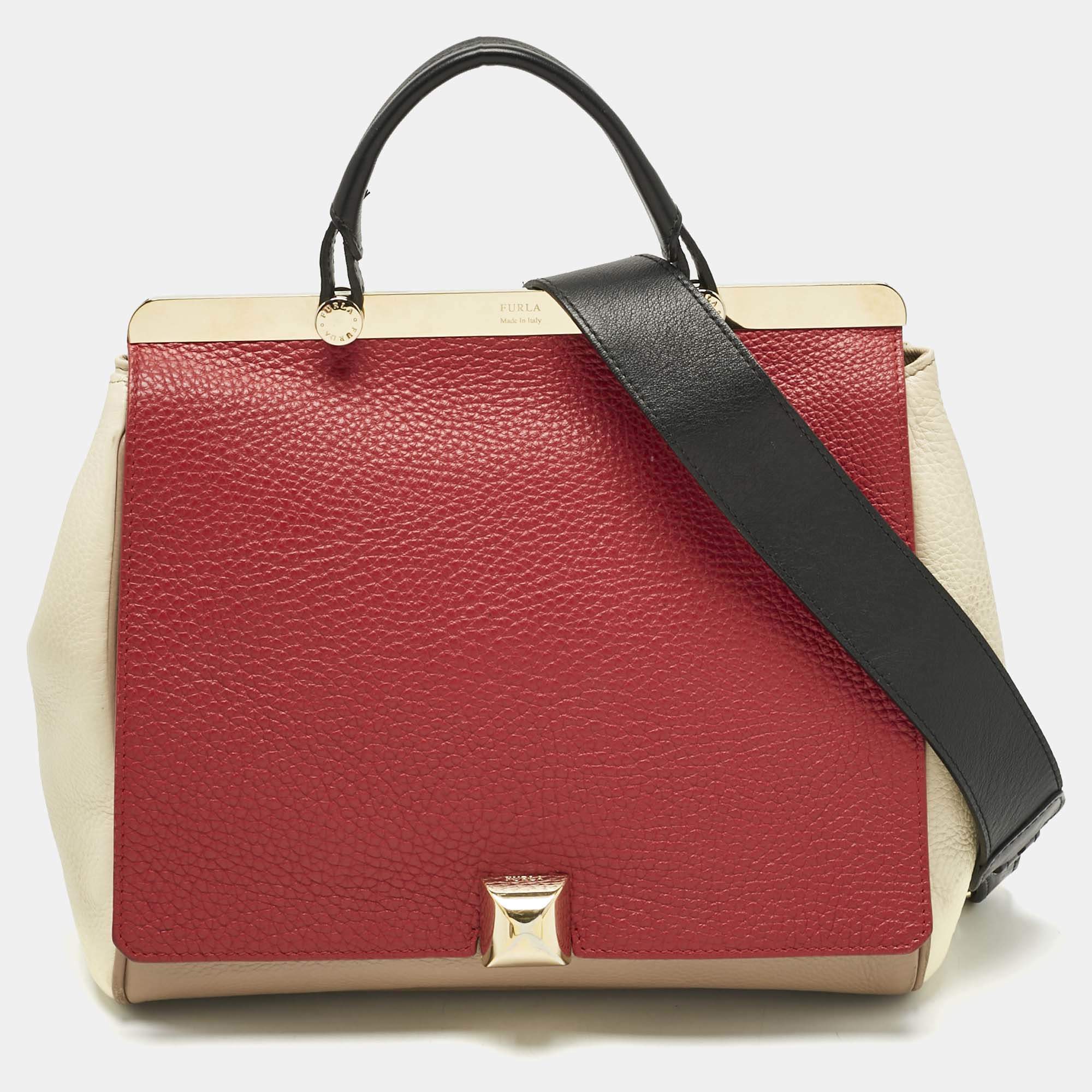 Pre Owned Furla Multicolor Leather Medium Cortina Top Handle Bag