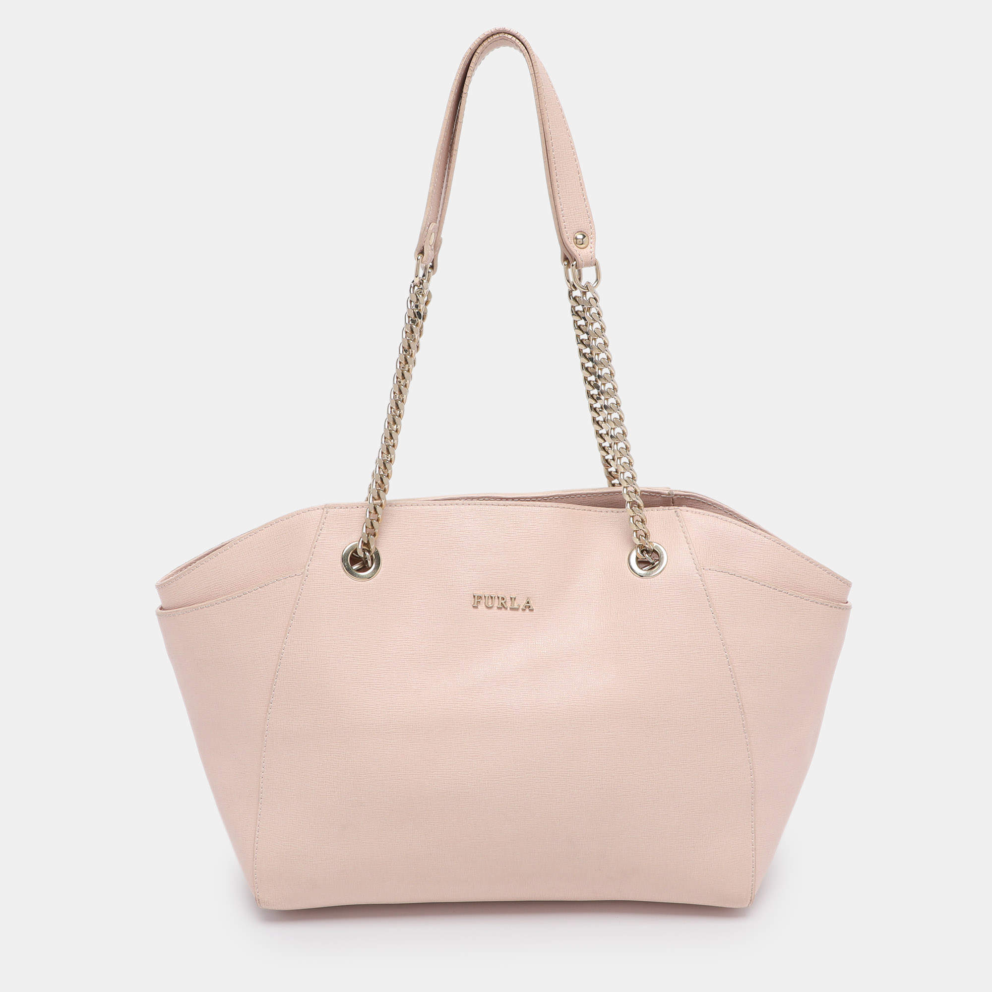 Pre Owned Furla Blush Pink Leather Julia Chain Tote