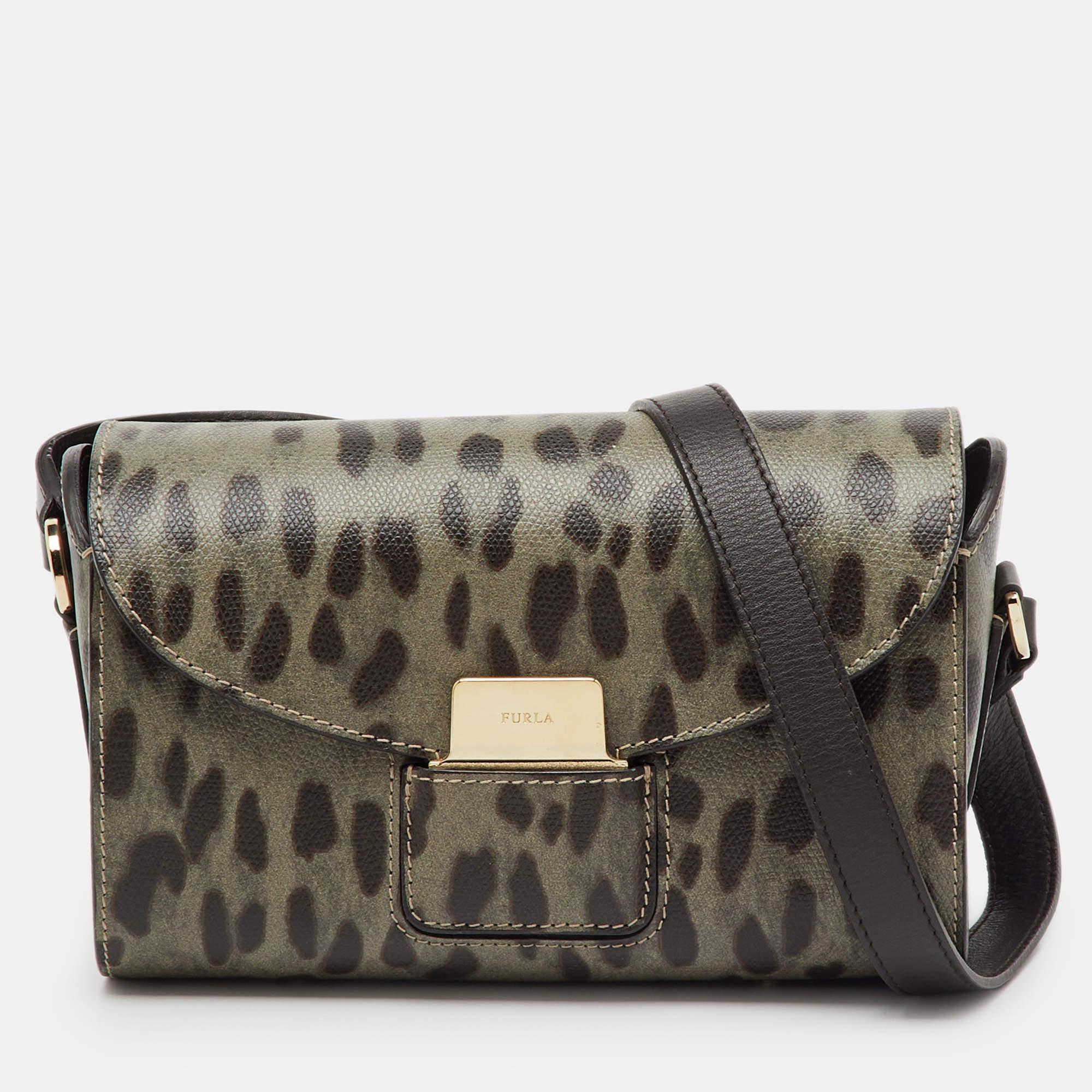 Pre Owned Furla Multicolor Animal Print Leather Flap Shoulder Bag