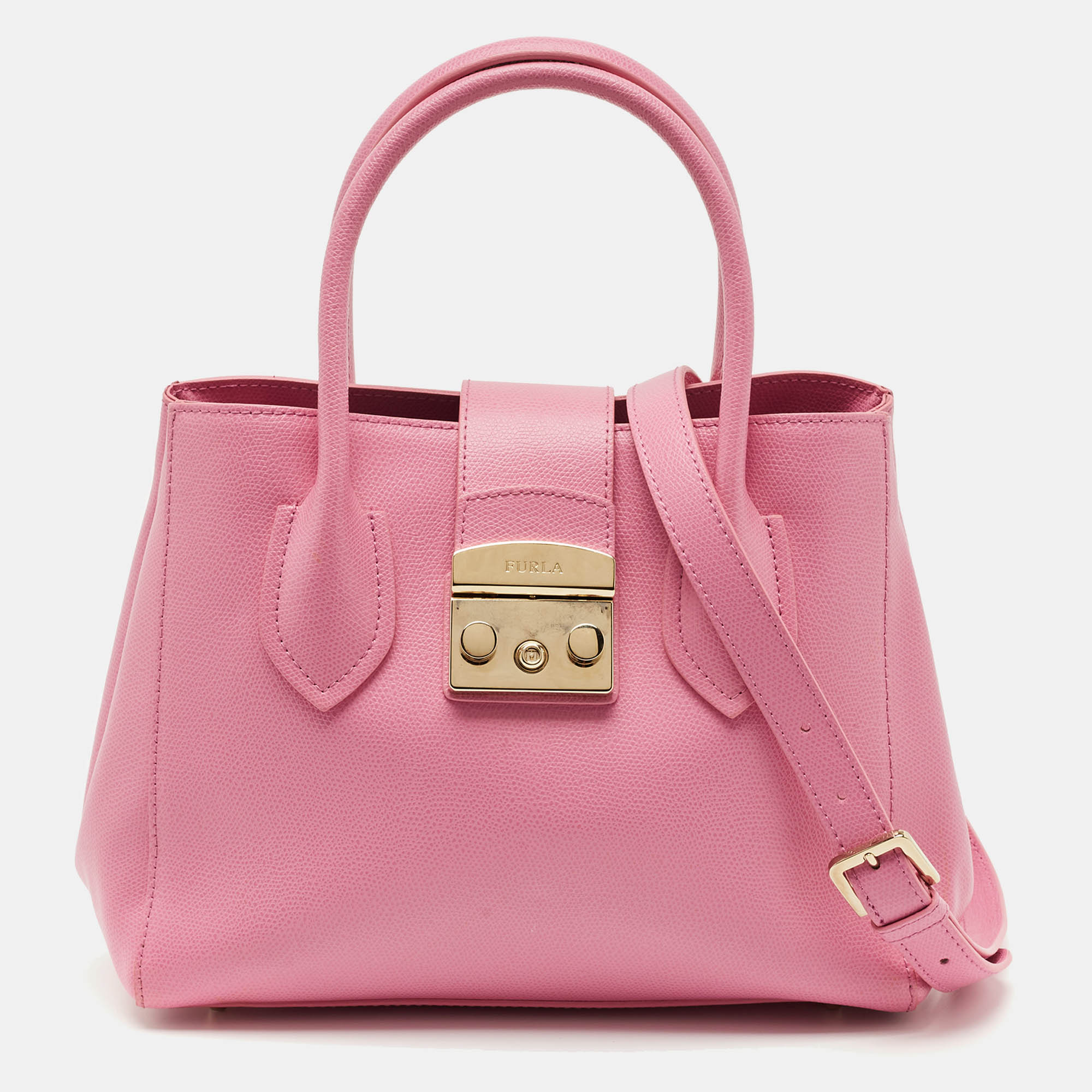 Pre Owned Furla Pink Leather Small Metropolis Tote