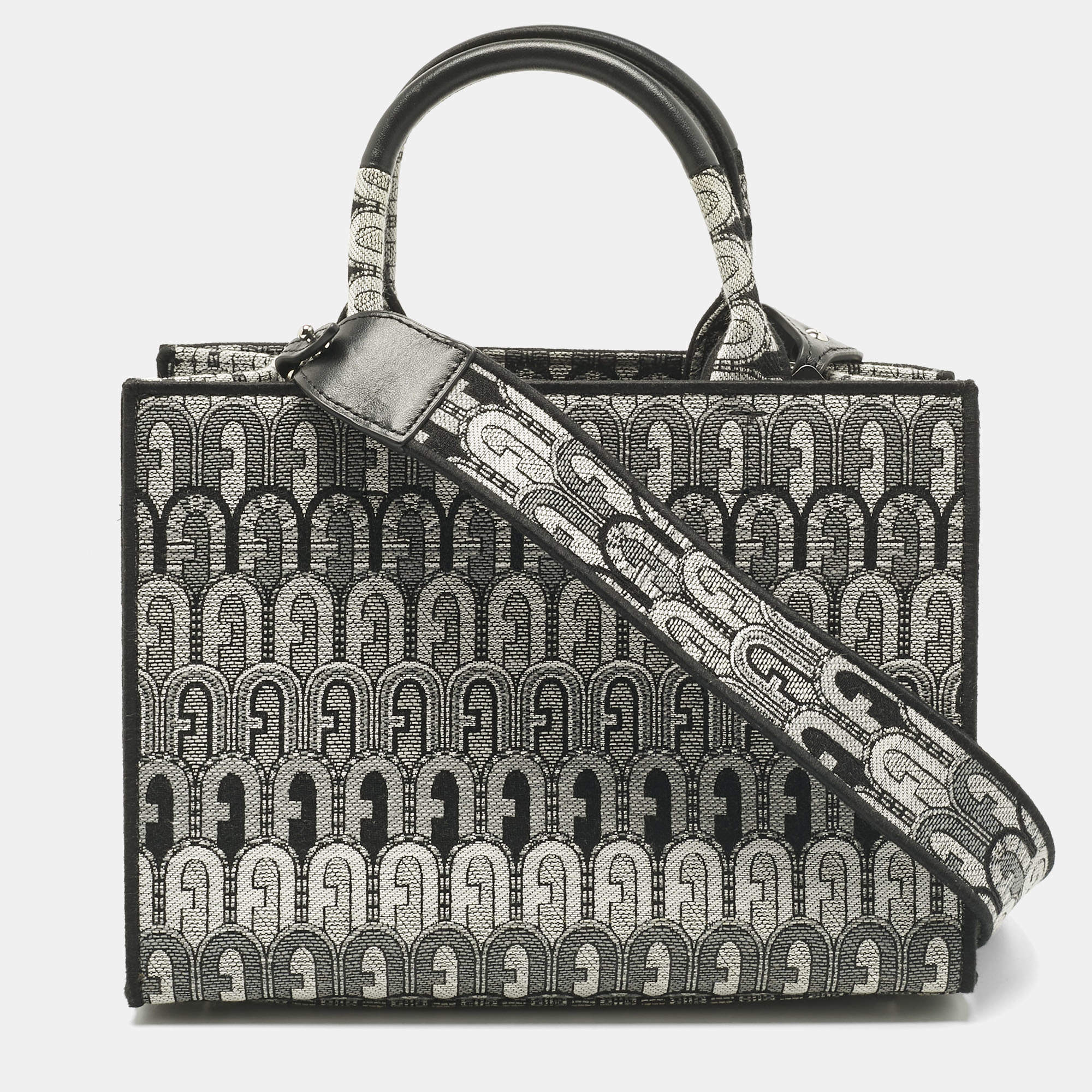 Pre Owned Furla Grey Jacquard Fabric Small Opportunity Tote