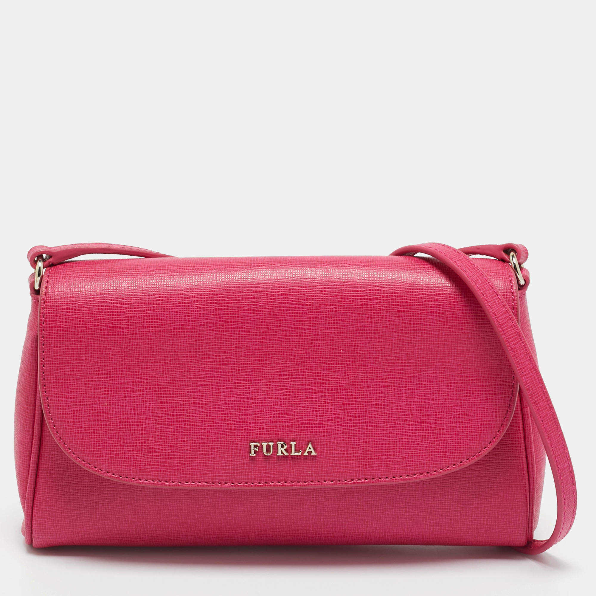 Pre Owned Furla Pink Leather Flap Crossbody Bag