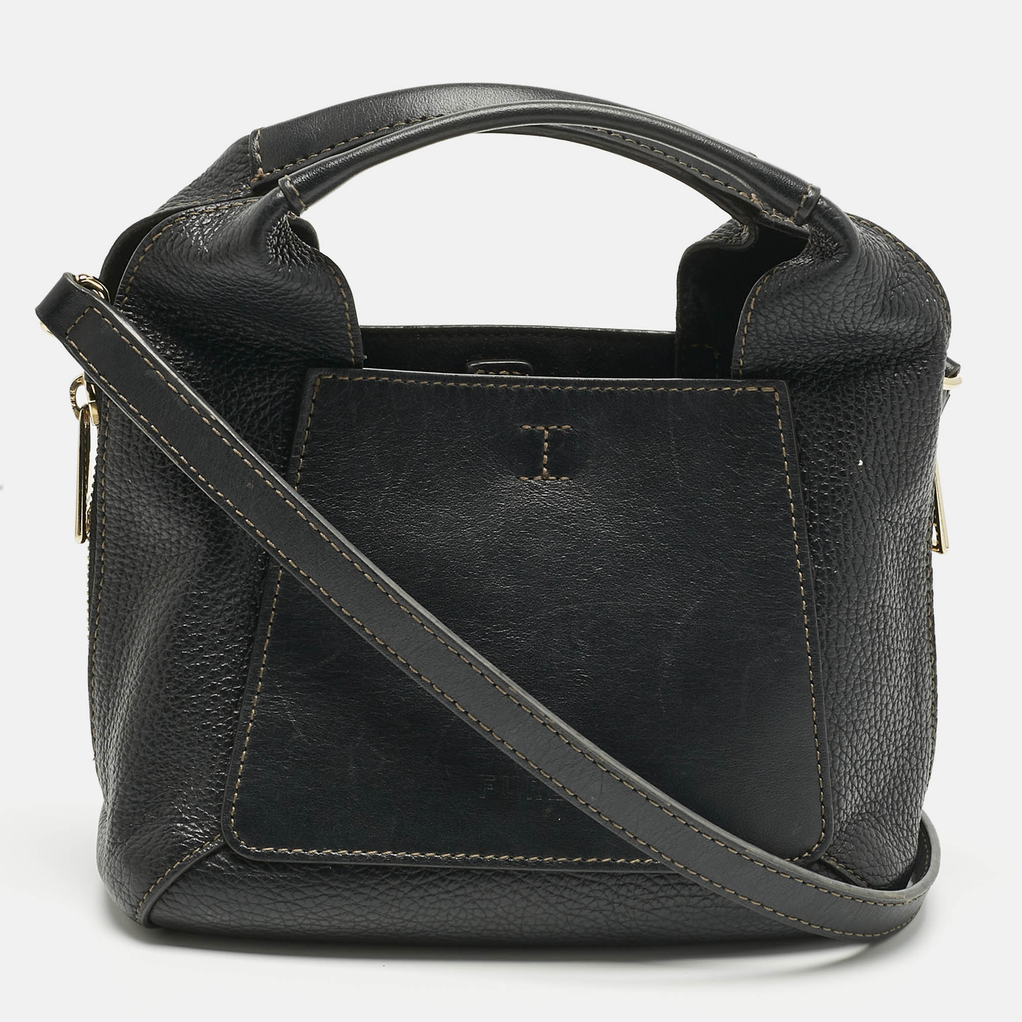 Pre Owned Furla Black Leather Mini Gilda Tote