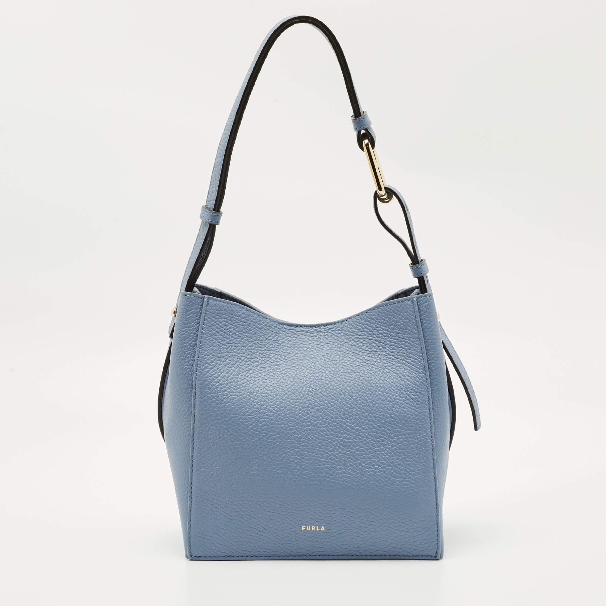 Pre Owned Furla Blue Leather Mini Nuvola Bucket Bag