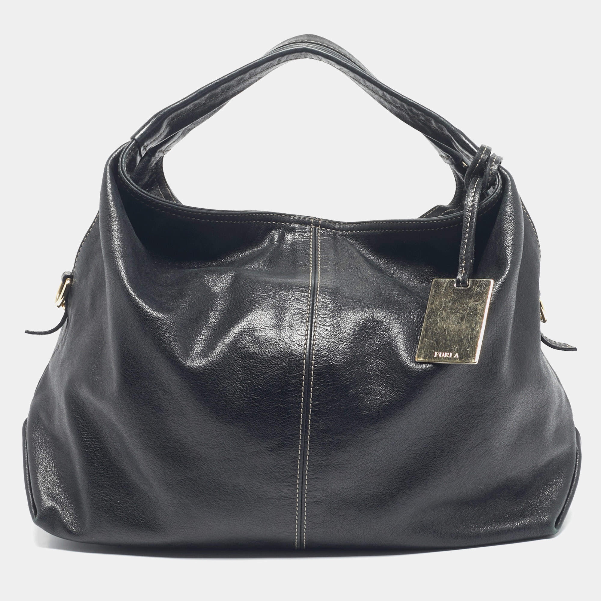 Pre Owned Furla Black Leather Elisabeth Hobo