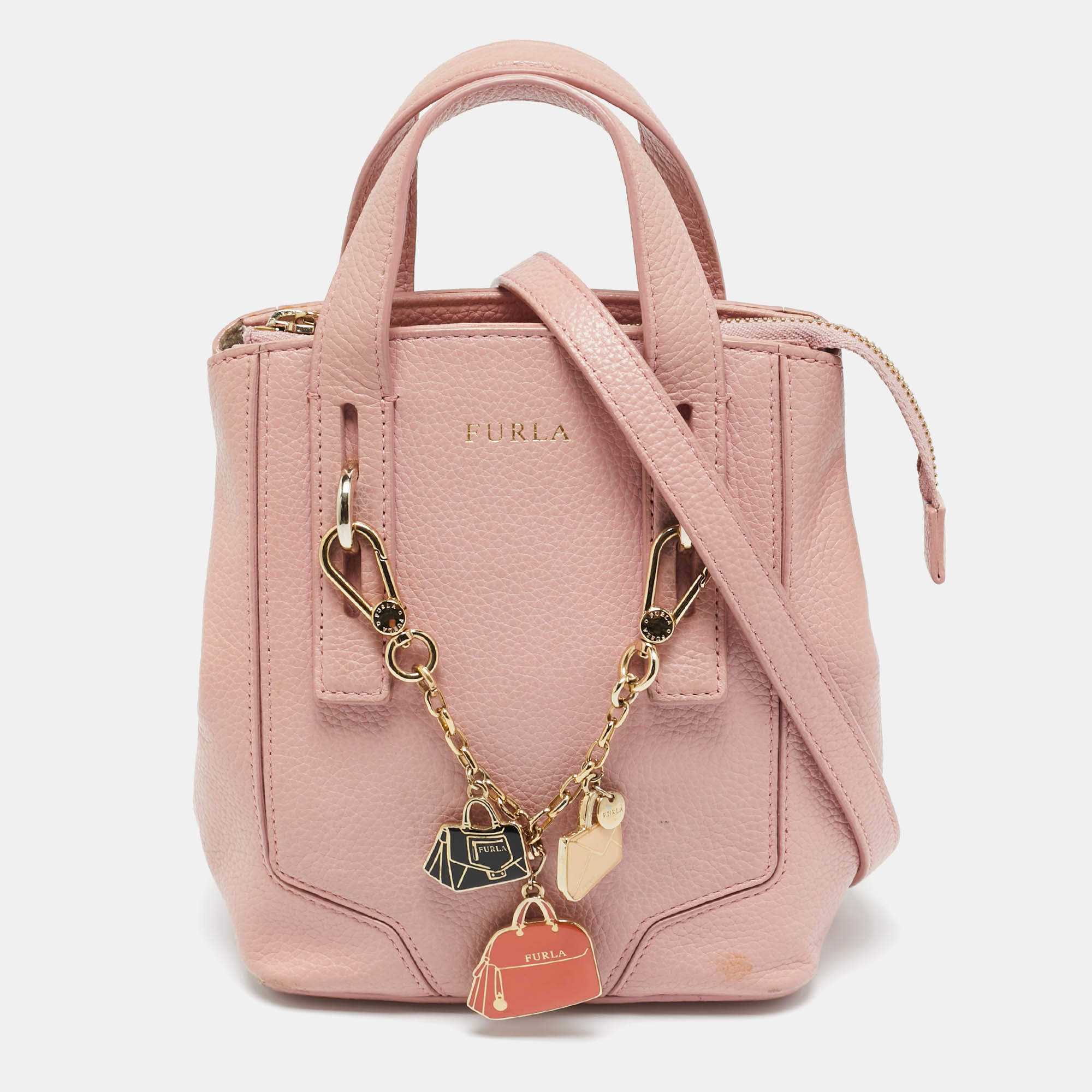Pre Owned Furla Pink Leather Perla Crossbody Bag