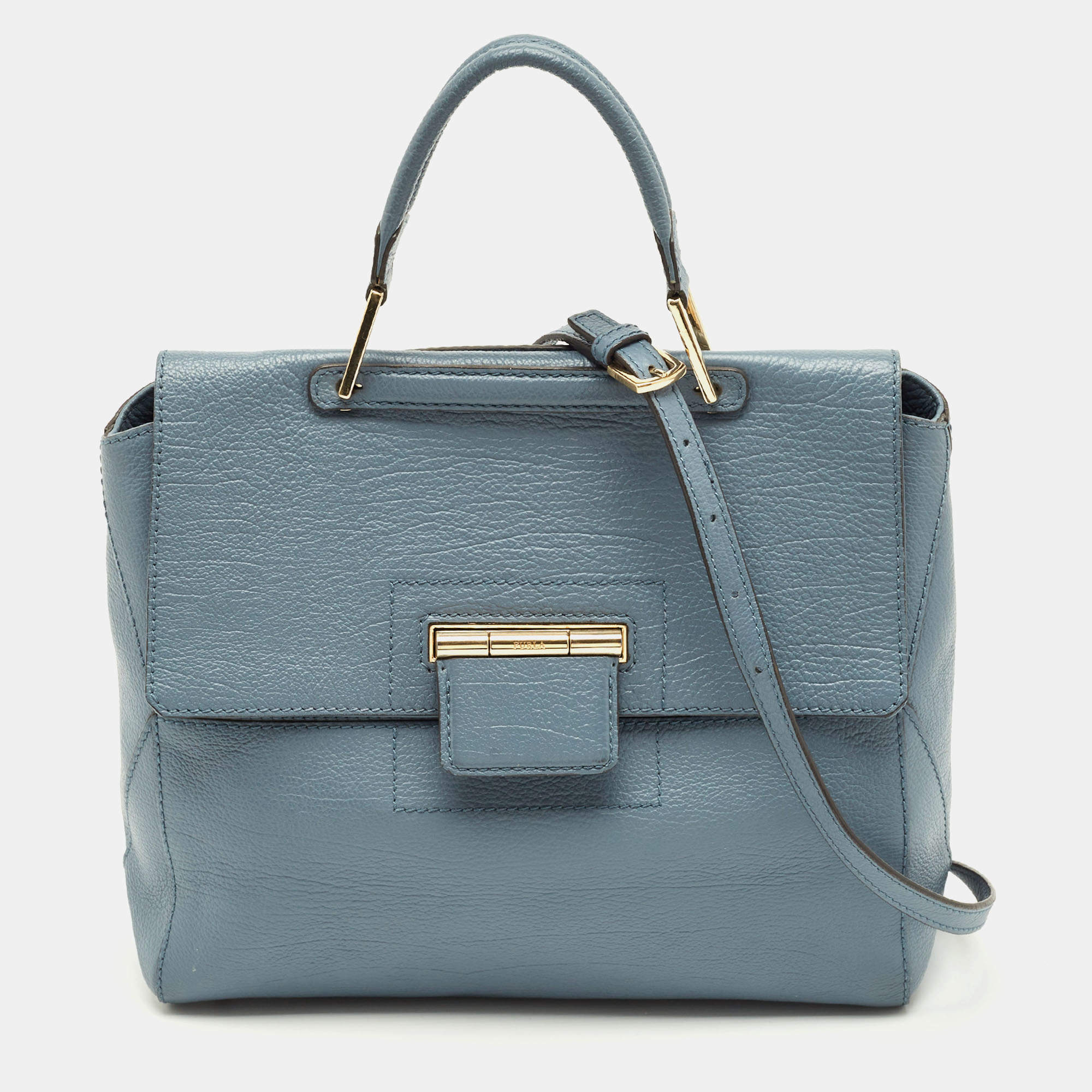 Pre Owned Furla Blue Leather Artesia Creta Top Handle Bag