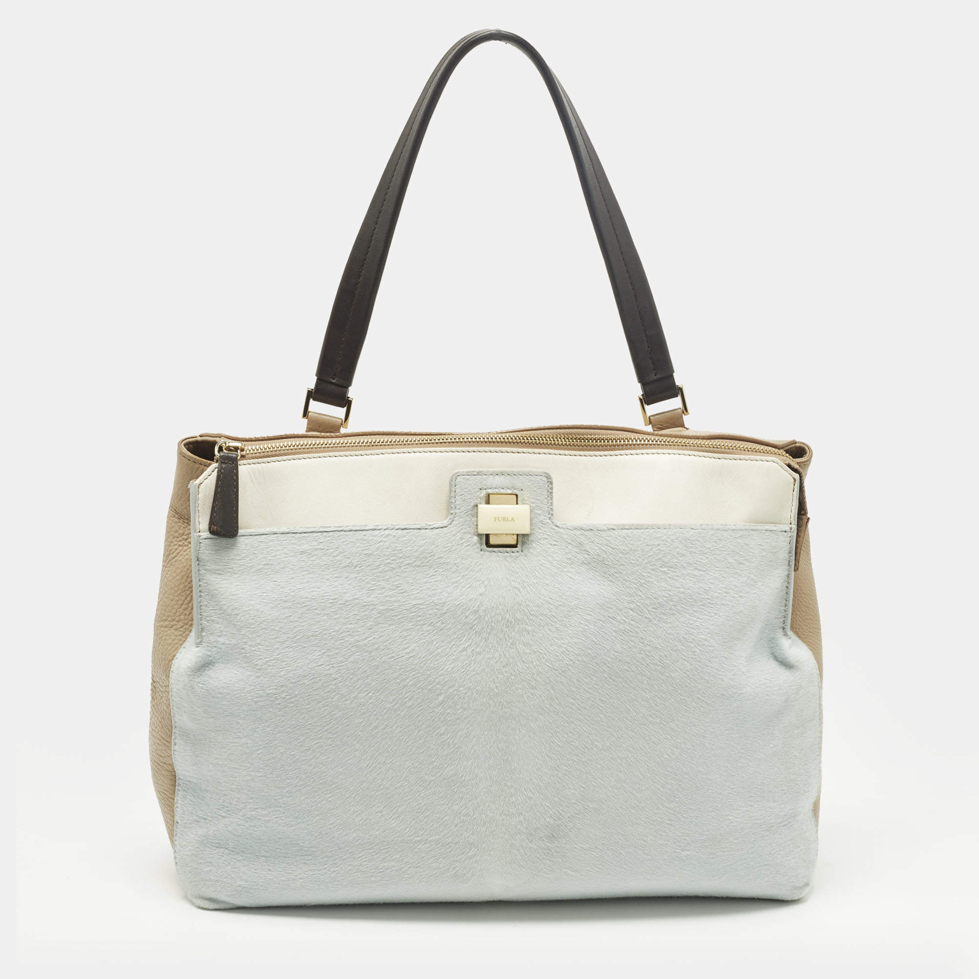 مملوكة مسبقًا Furla Piper Cartella Tricolor Calfhair and Leather Top Handle Bag