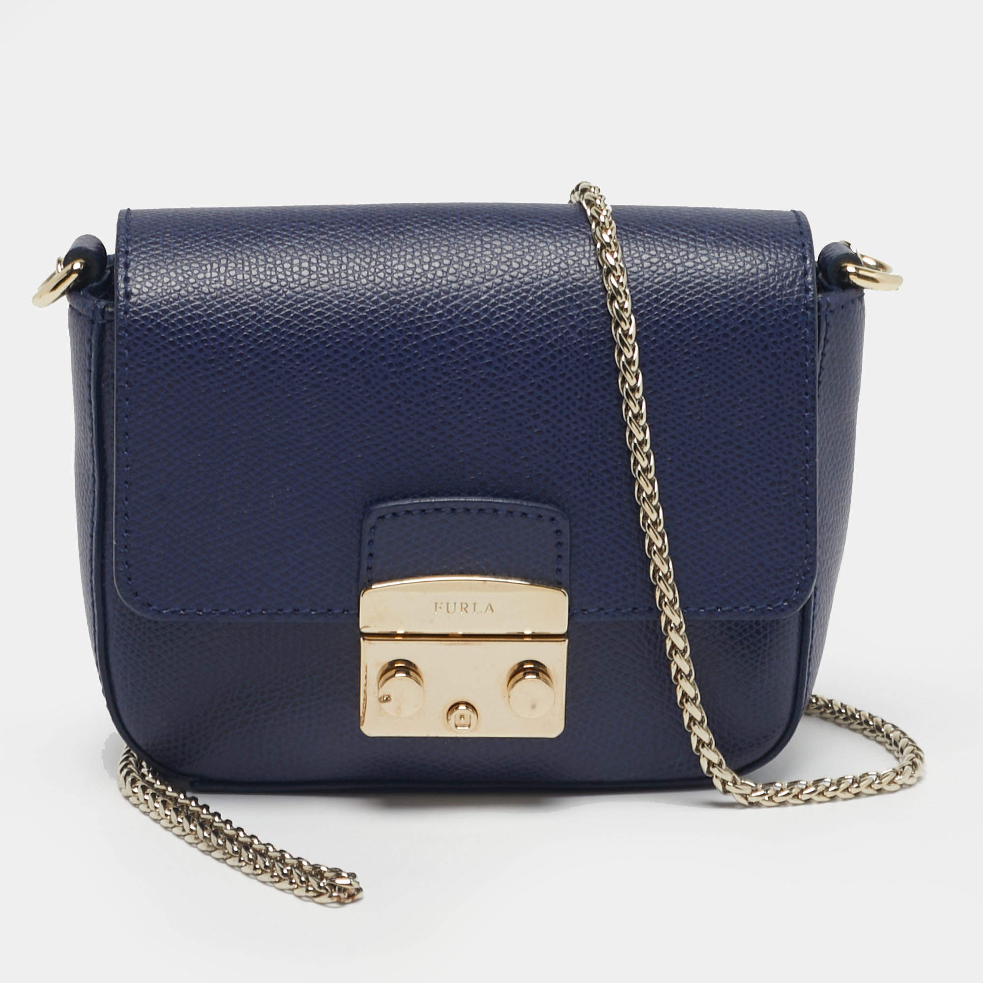 مملوكة مسبقًا Furla Metropolis Mini Navy Blue Leather Crossbody Bag