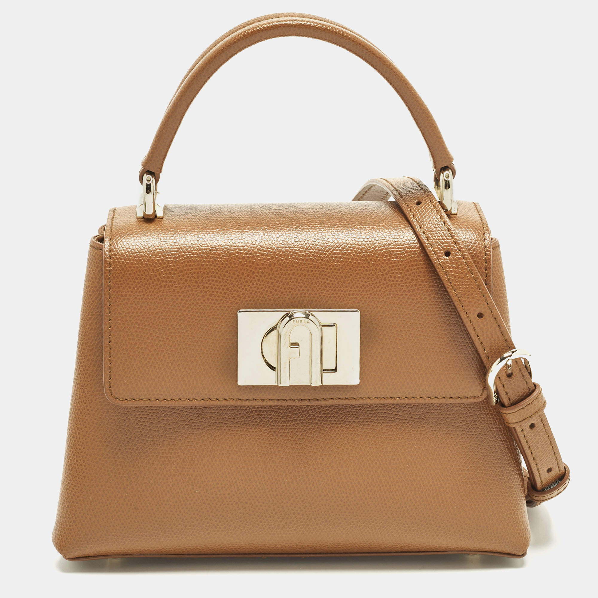 مملوكة مسبقًا Furla 1927 Mini Brown Leather Top Handle Bag