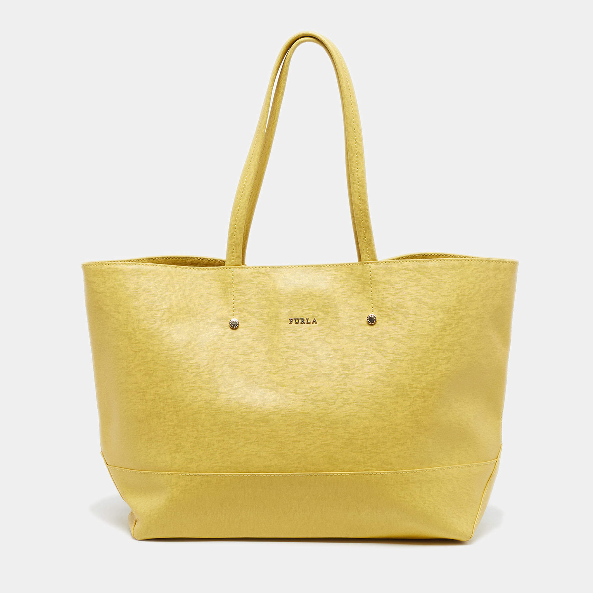 Pre Owned Furla Mellisa Yellow Leather Shopper Tote
