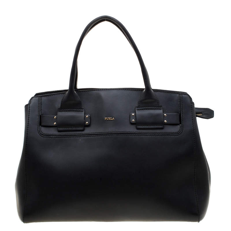 Pre Owned Furla Black Leather Linda Top Handle Bag