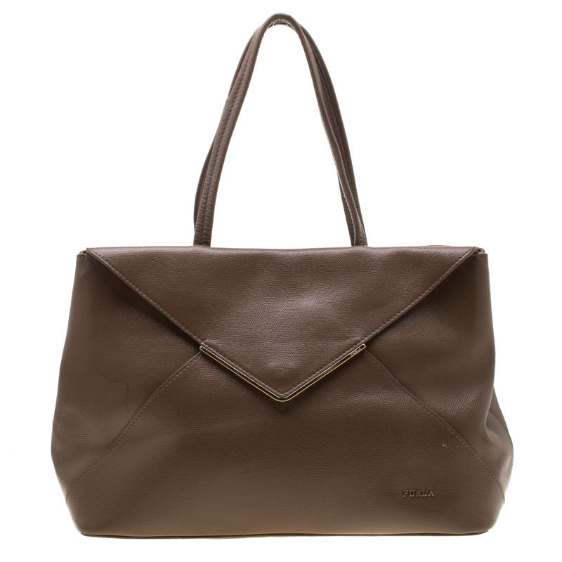 Pre Owned Furla Dark Beige Leather Kelis Tote