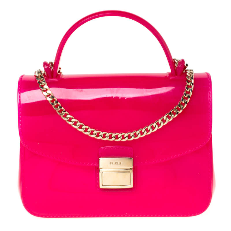 Furla Hot Pink Rubber Candy Top Handle Bag   