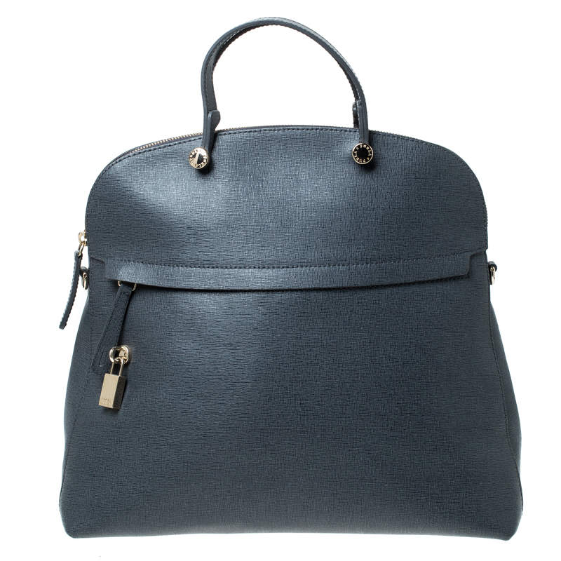 Pre Owned Furla Grey Leather Piper Dome Satchel