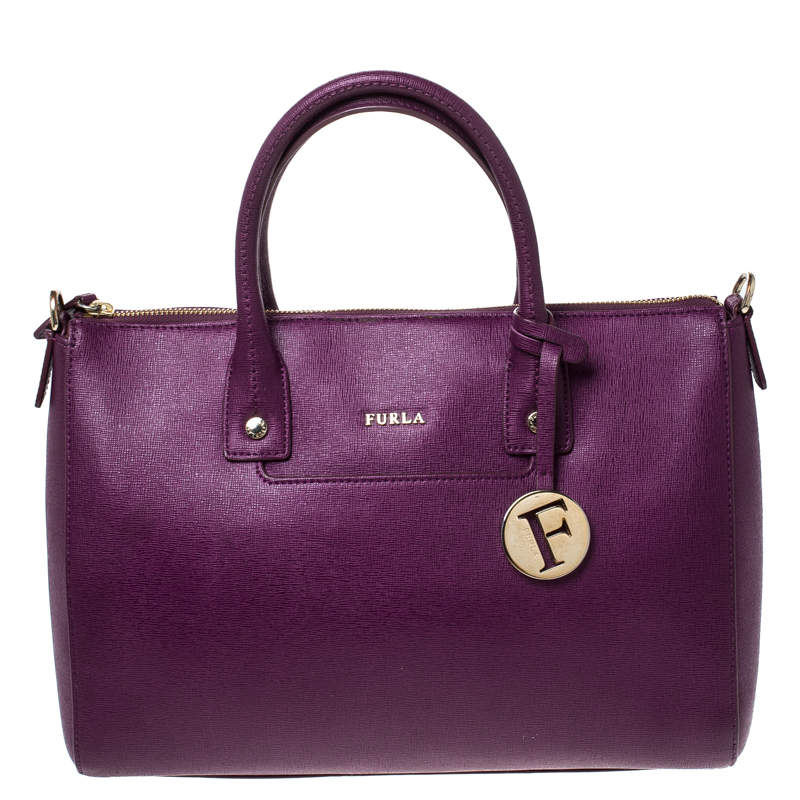 Pre Owned Furla Purple Leather Linda Satchel