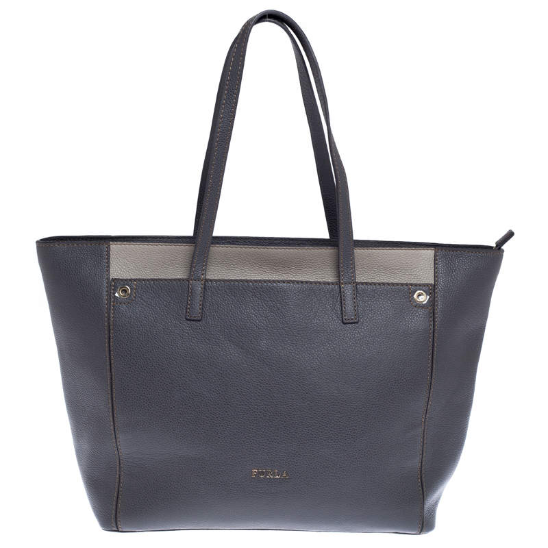 Pre Owned Furla Grey Leather Tote 