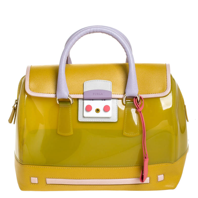 Pre Owned Furla Multicolor Glossy Rubber and Leather Push Lock Candy Satchel