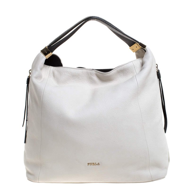 Furla Off White/Black Leather Elizabeth Zip Hobo Furla | TLC