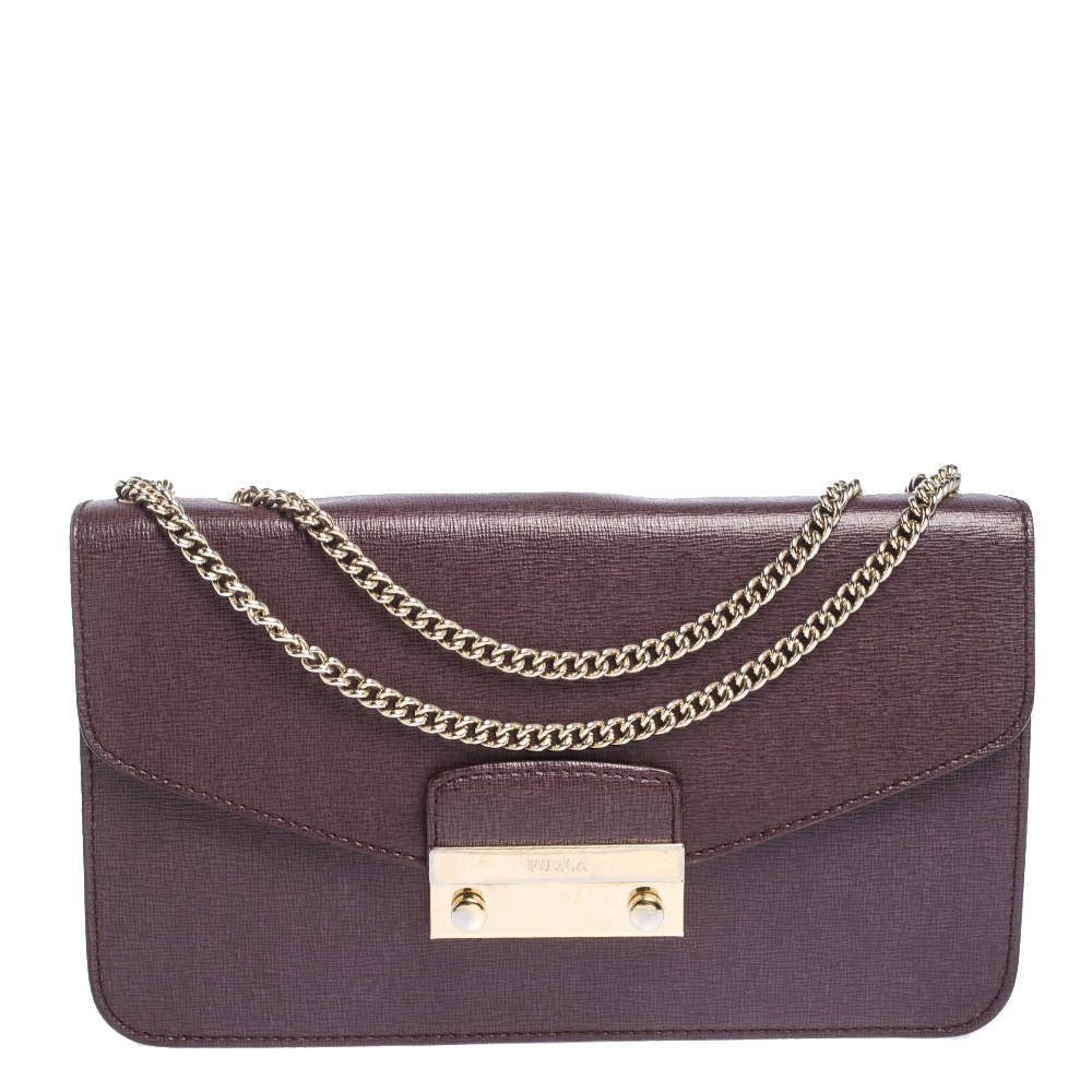 Pre Owned Furla Burgundy Leather Metropolis Shoulder Bag