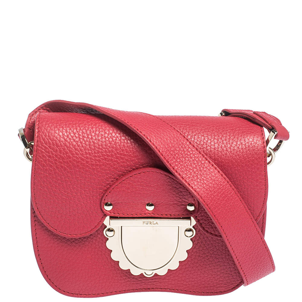 Furla  Leather Red Leather Flap Crossbody Bag