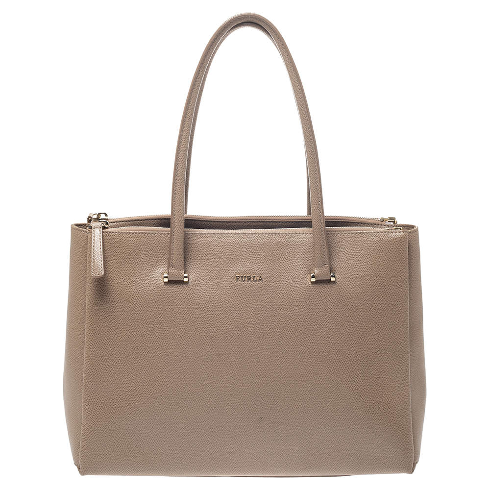Pre Owned Furla Beige Leather Large Lotus Tote