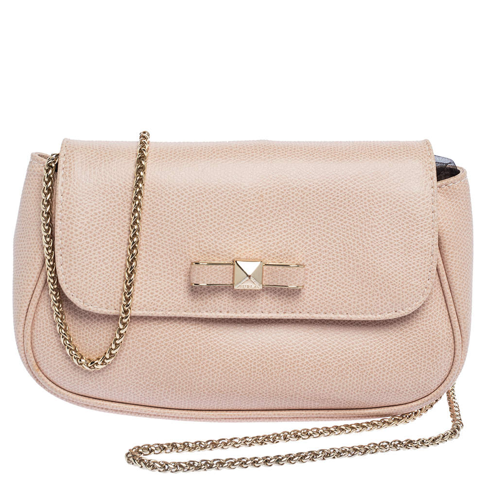 Pre Owned Furla Beige Leather Chain Shoulder Bag
