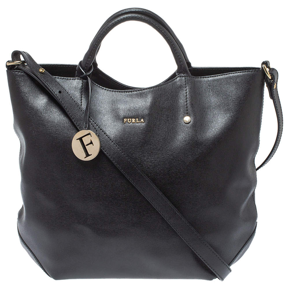 Pre Owned Furla Black Leather Alissa Tote