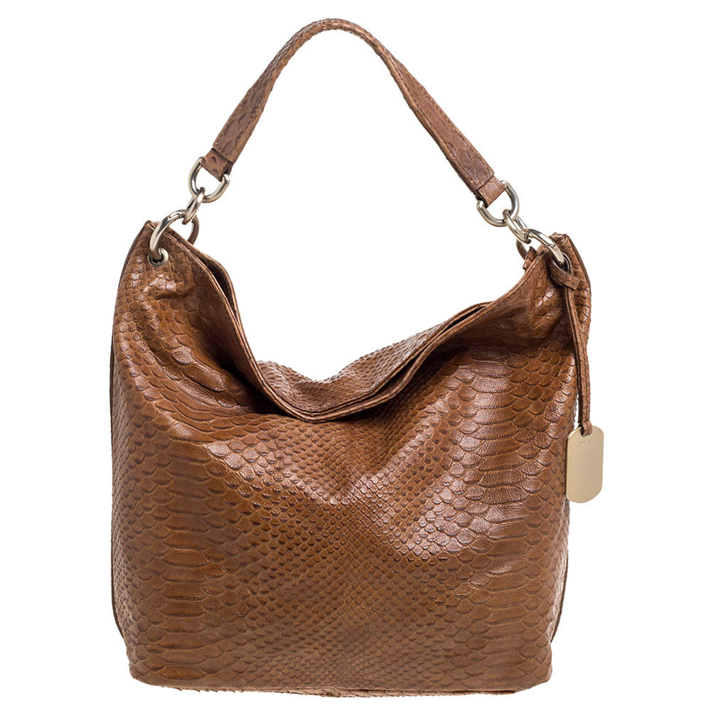 Furla Tan Python Embossed Leather Hobo